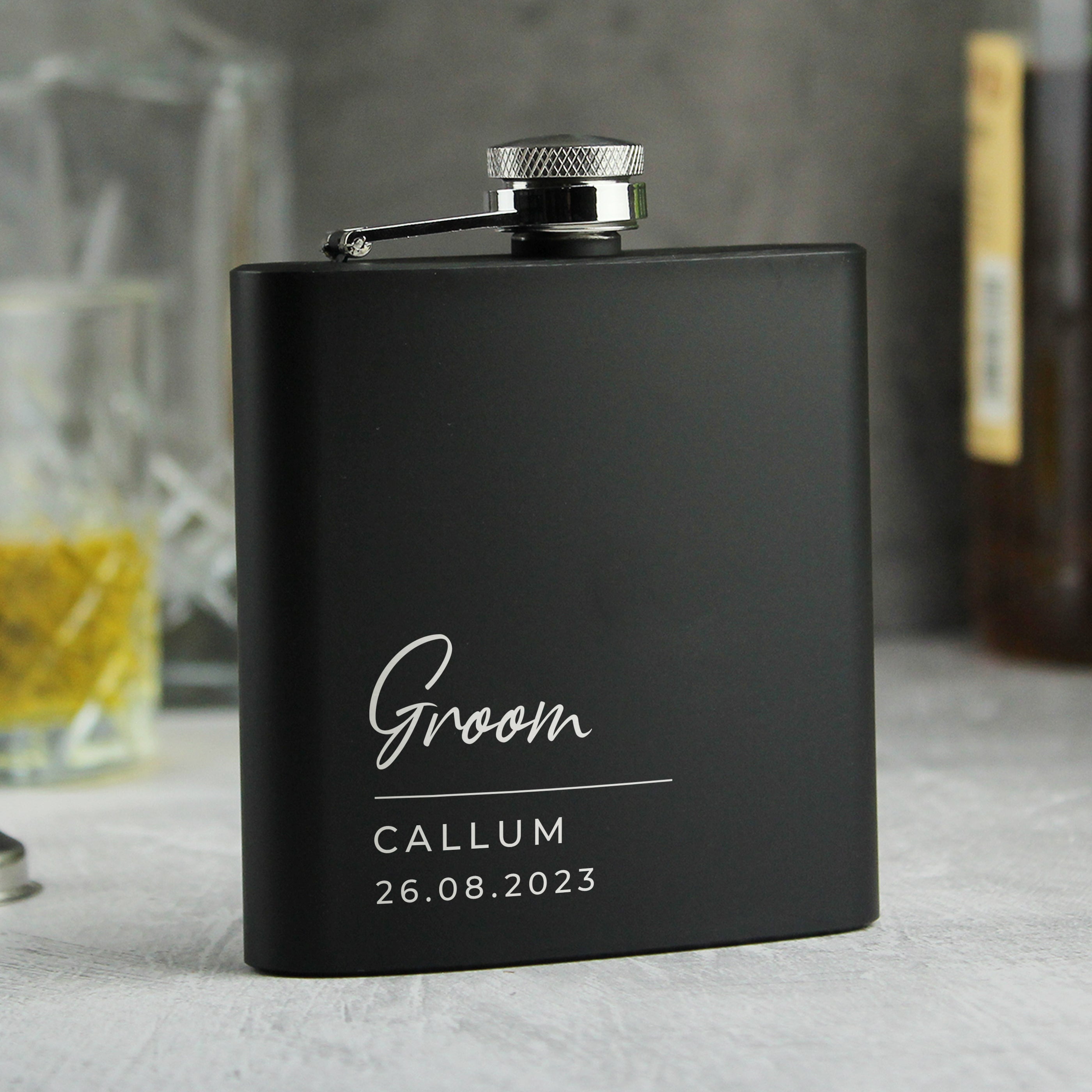 Personalised Free Text Script Black Hip Flask