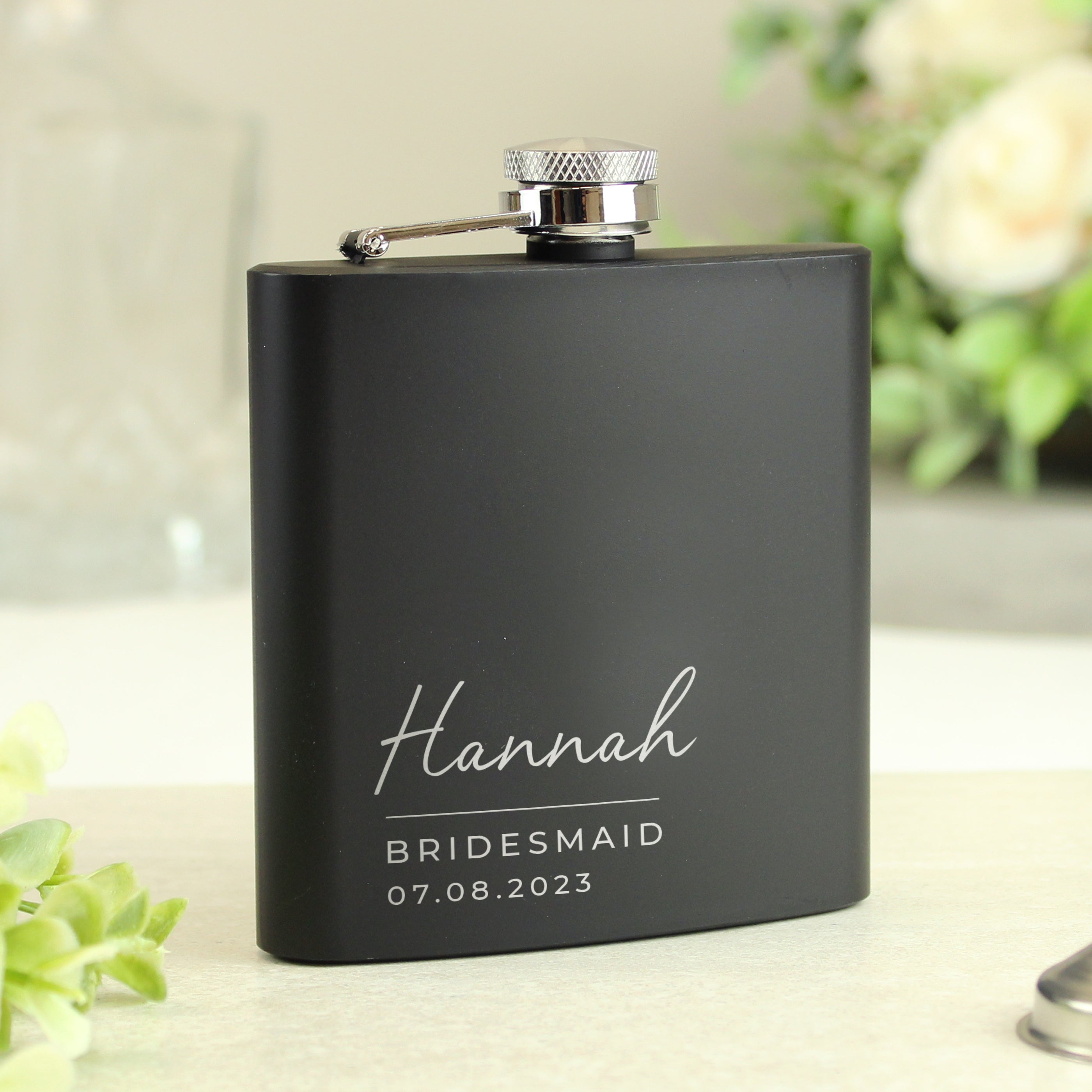 Personalised Free Text Script Black Hip Flask