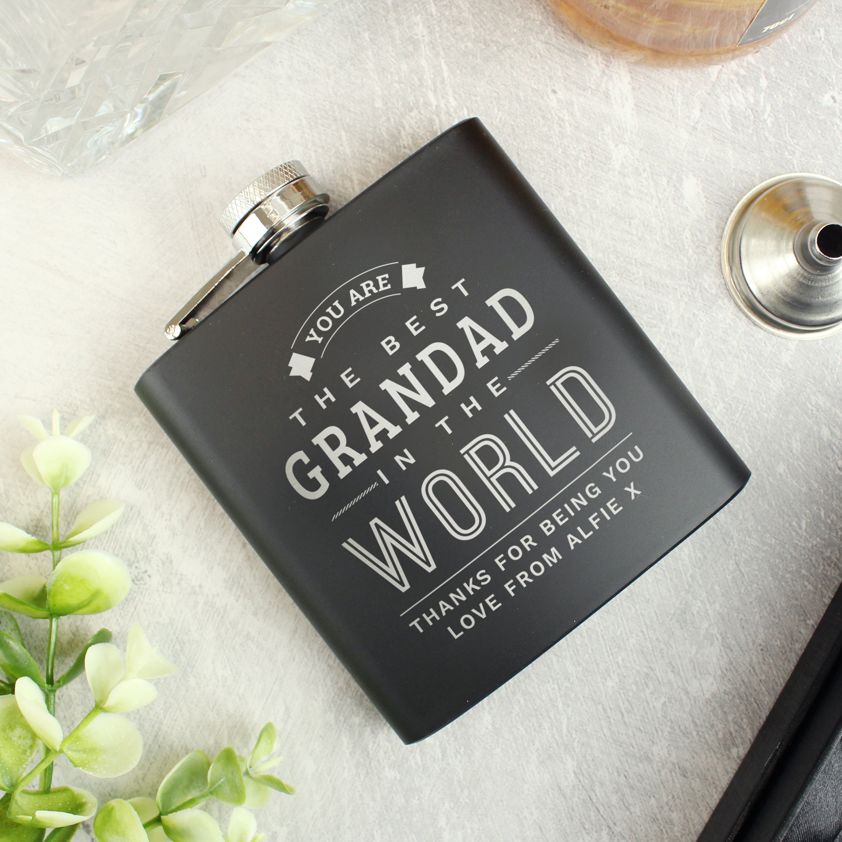 Personalised Best in The World Black Hip Flask