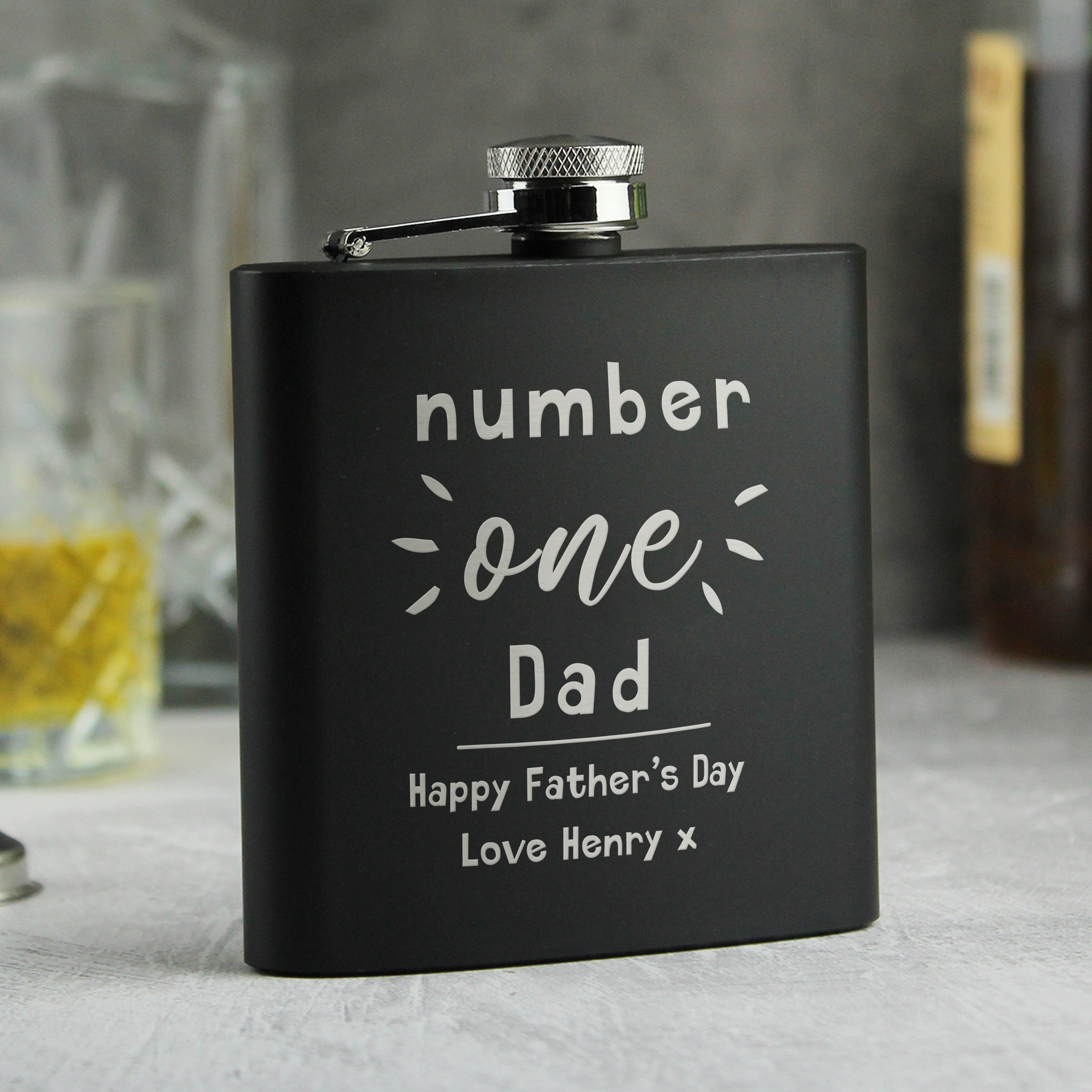 Personalised Number One Black Hip Flask