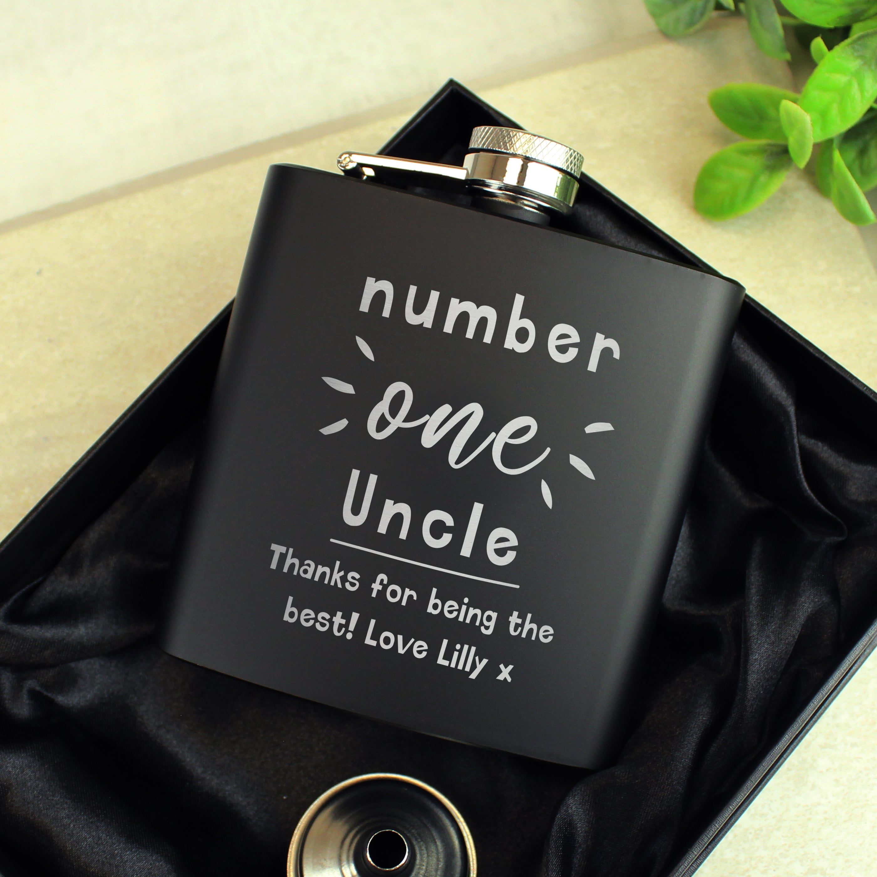 Personalised Number One Black Hip Flask