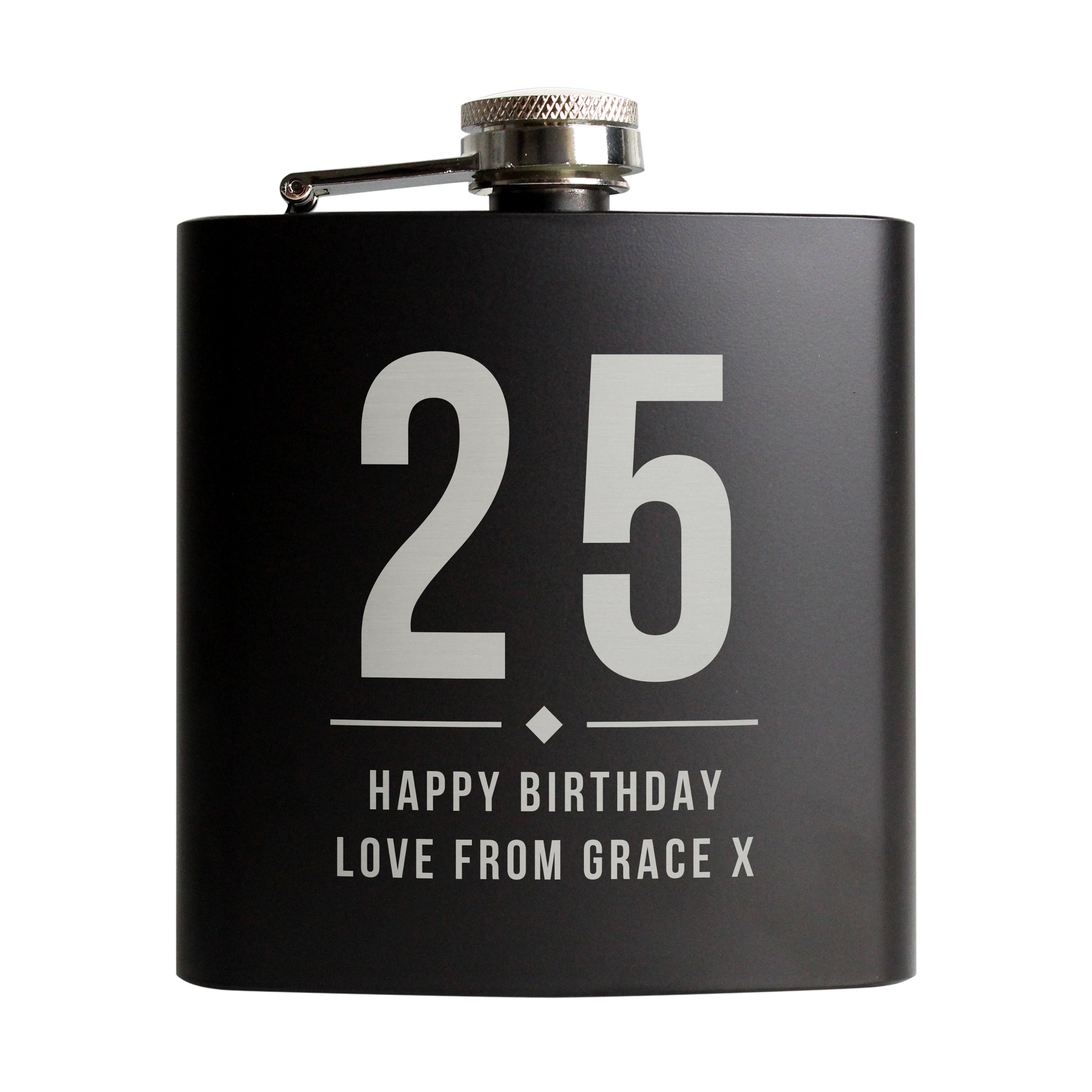 Personalised Big Numbers Black Hip Flask