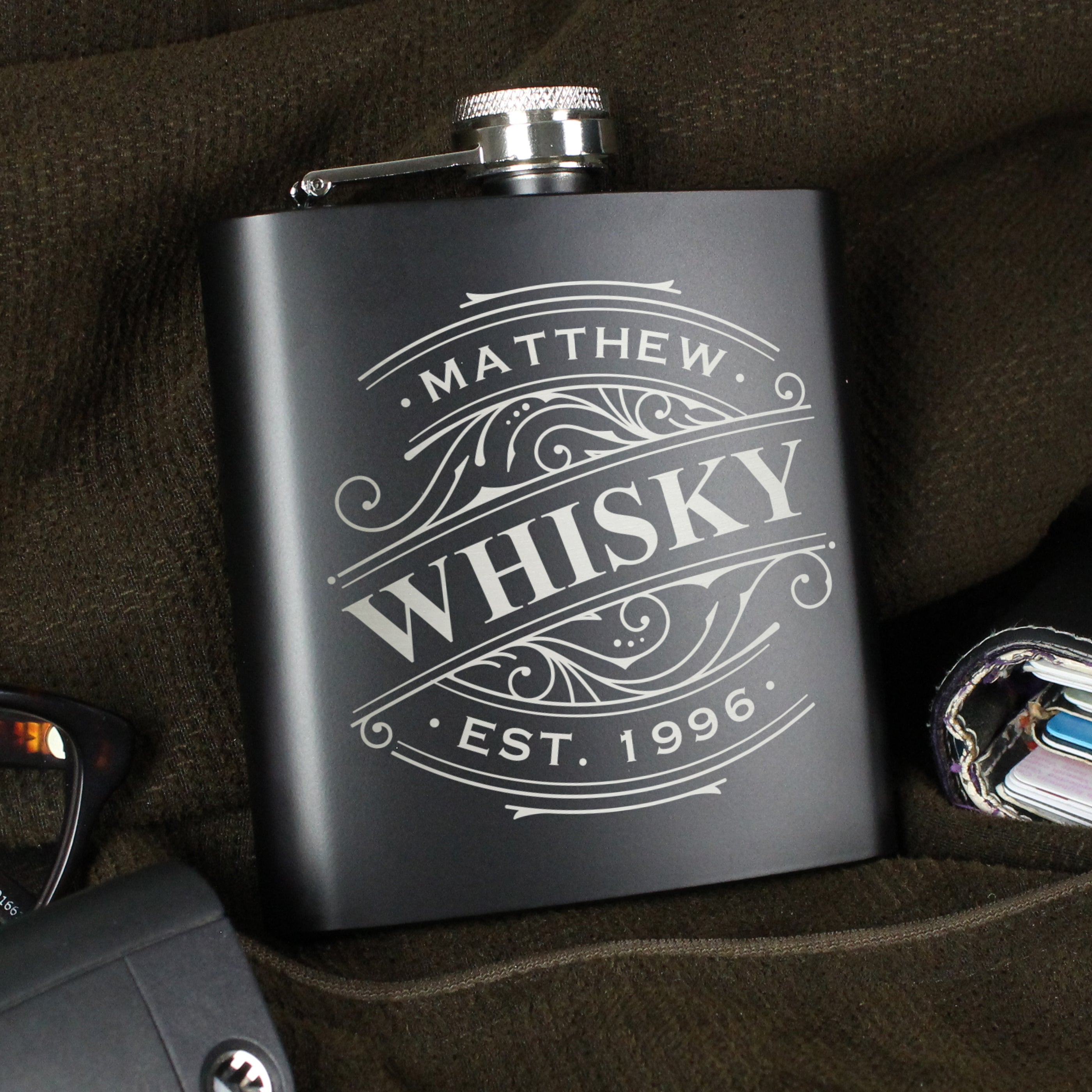 Personalised Spirit Black Hip Flask