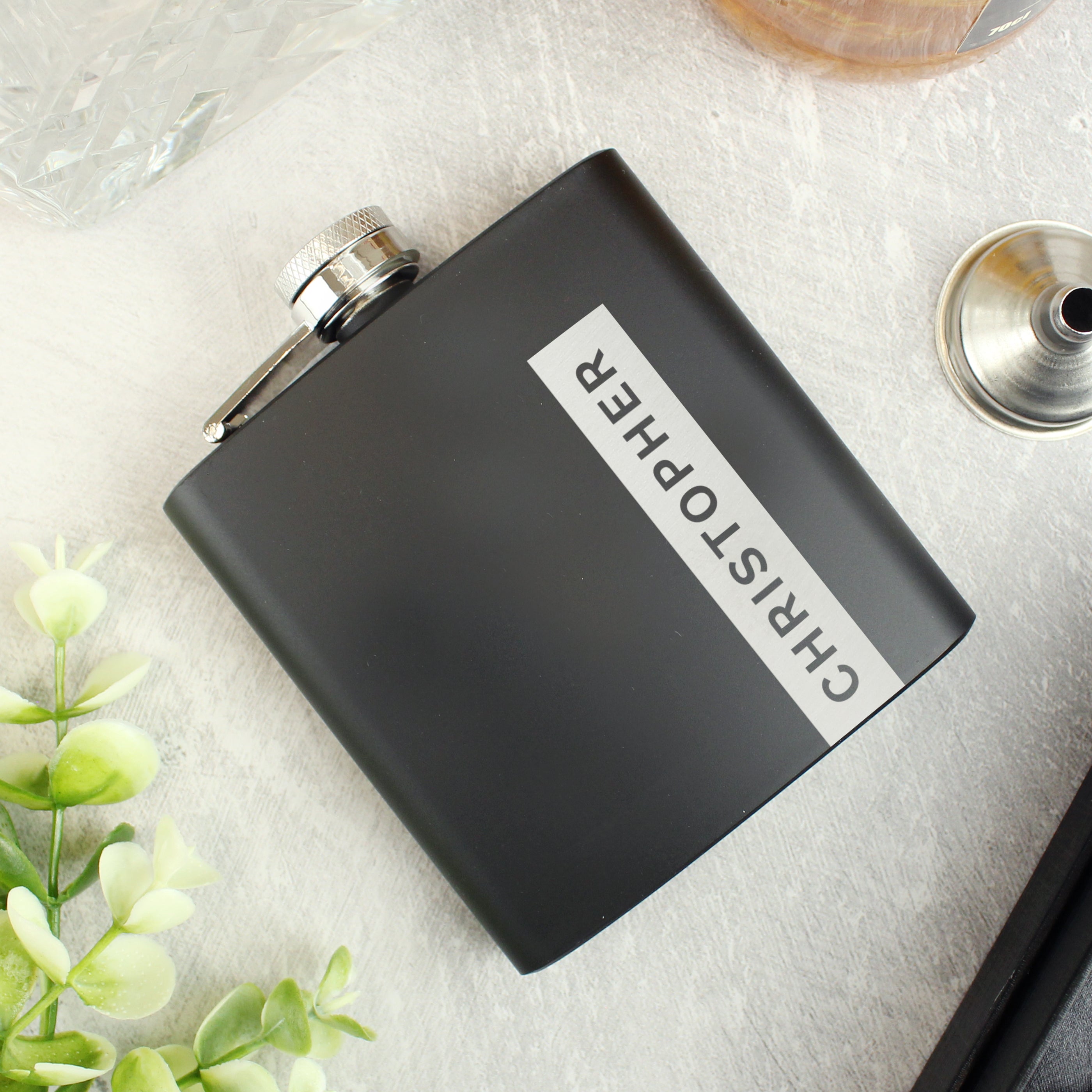 Personalised Name Only Black Hip Flask