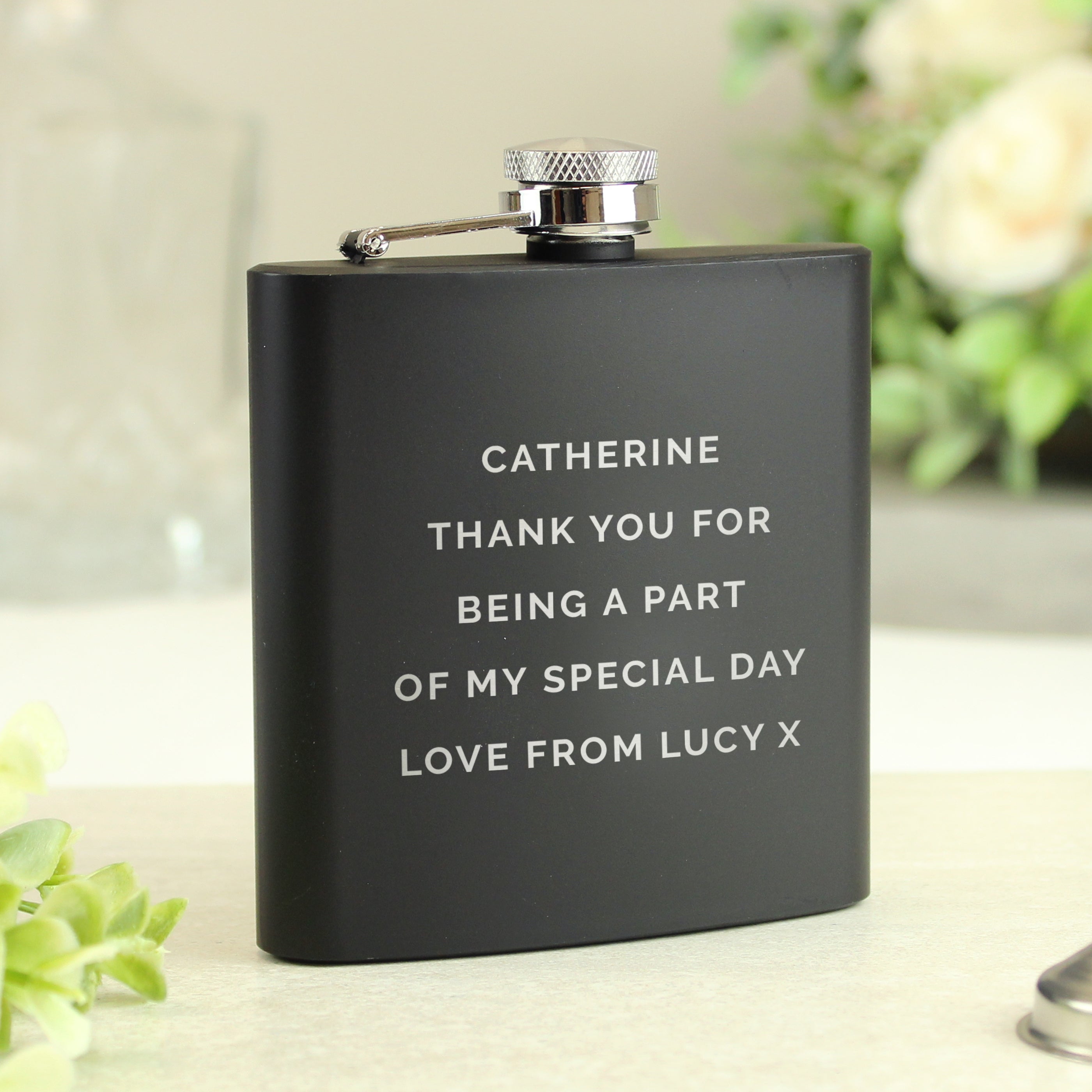 Personalised Free Text Black Hip Flask