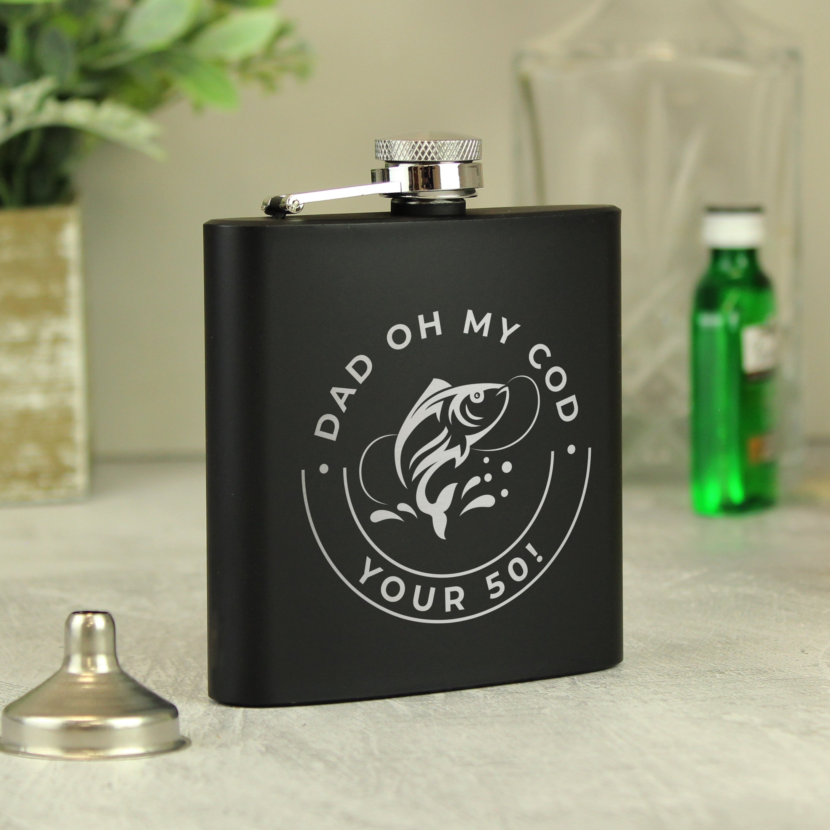 Personalised Fishing Black Hip Flask