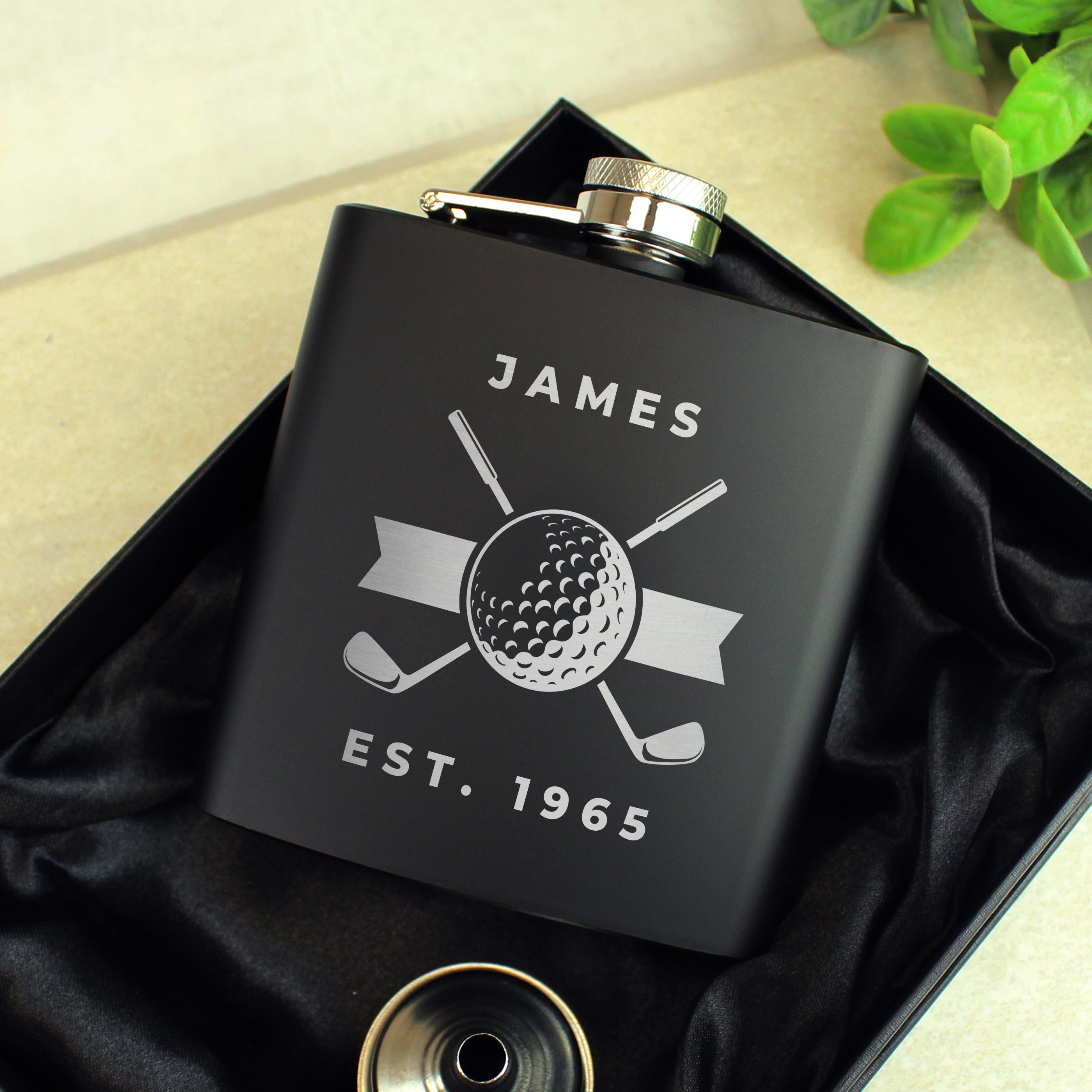 Personalised Golf Black Hip Flask