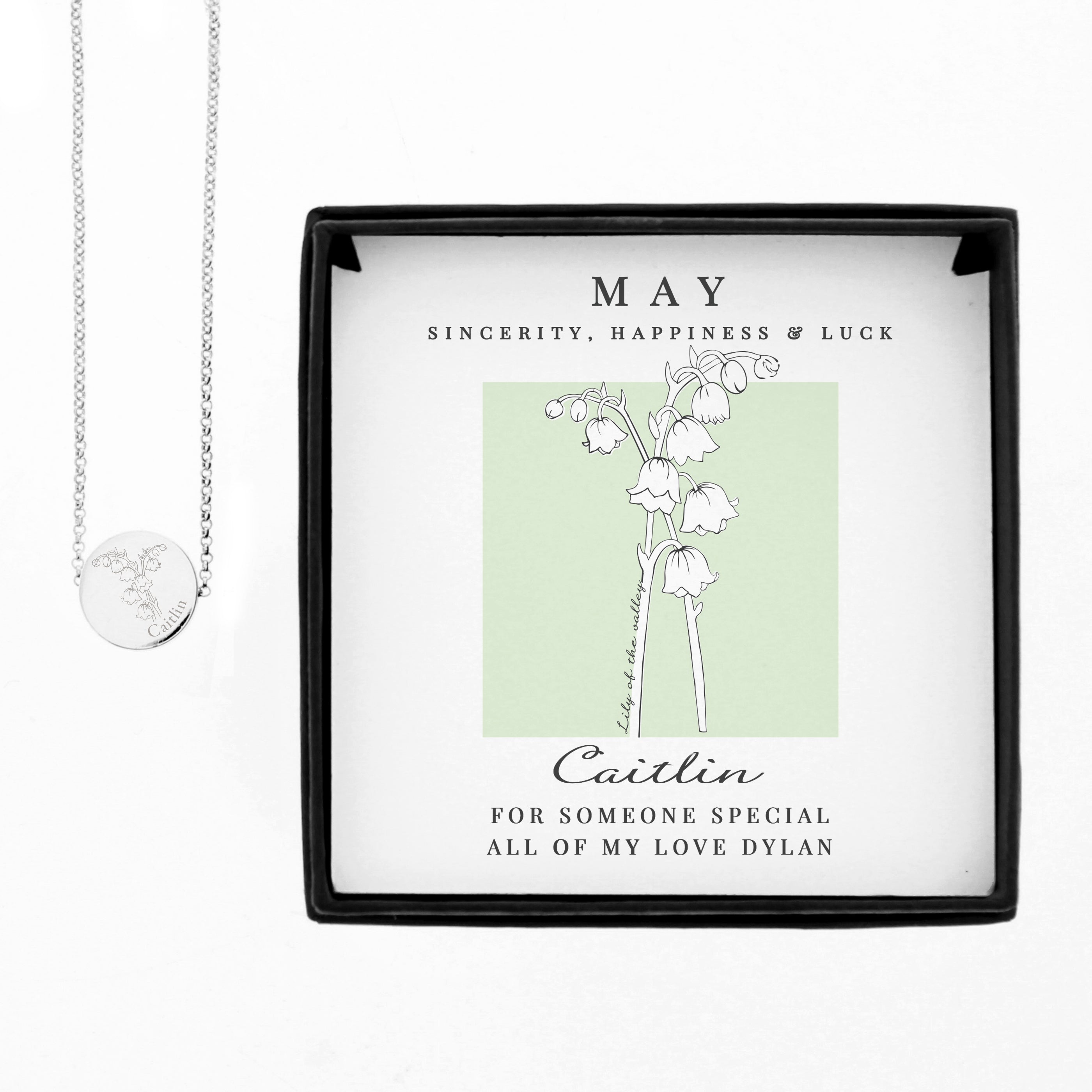 Personalised May Birth Flower Necklace and Box