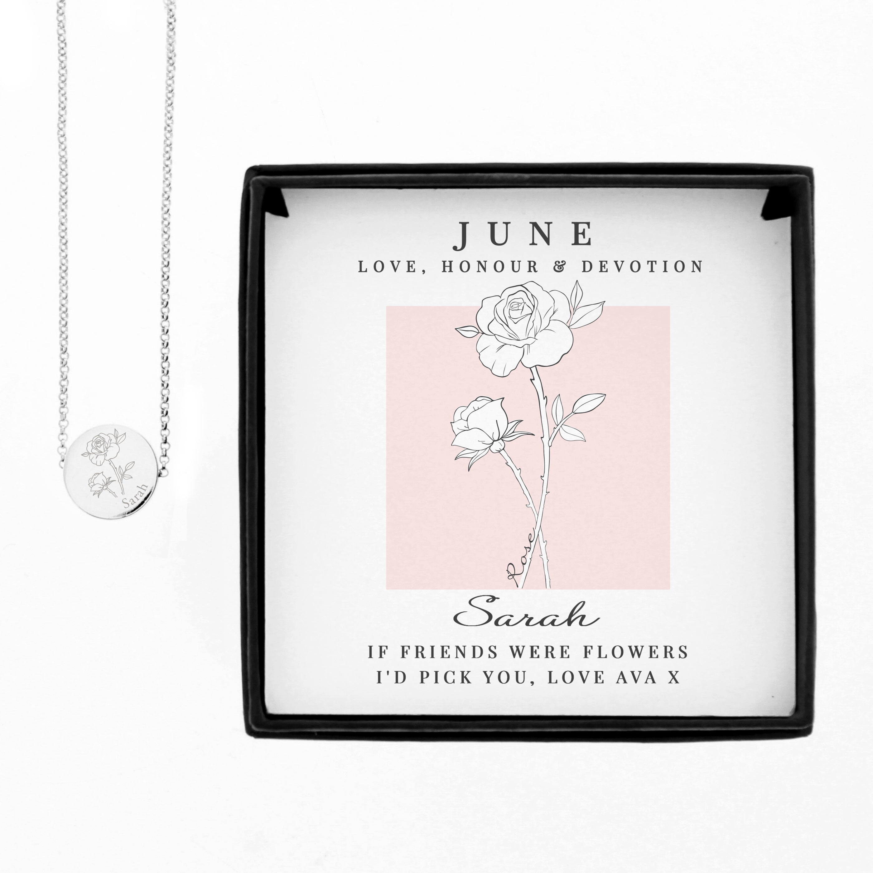 Personalised June Birth Flower Necklace and Box