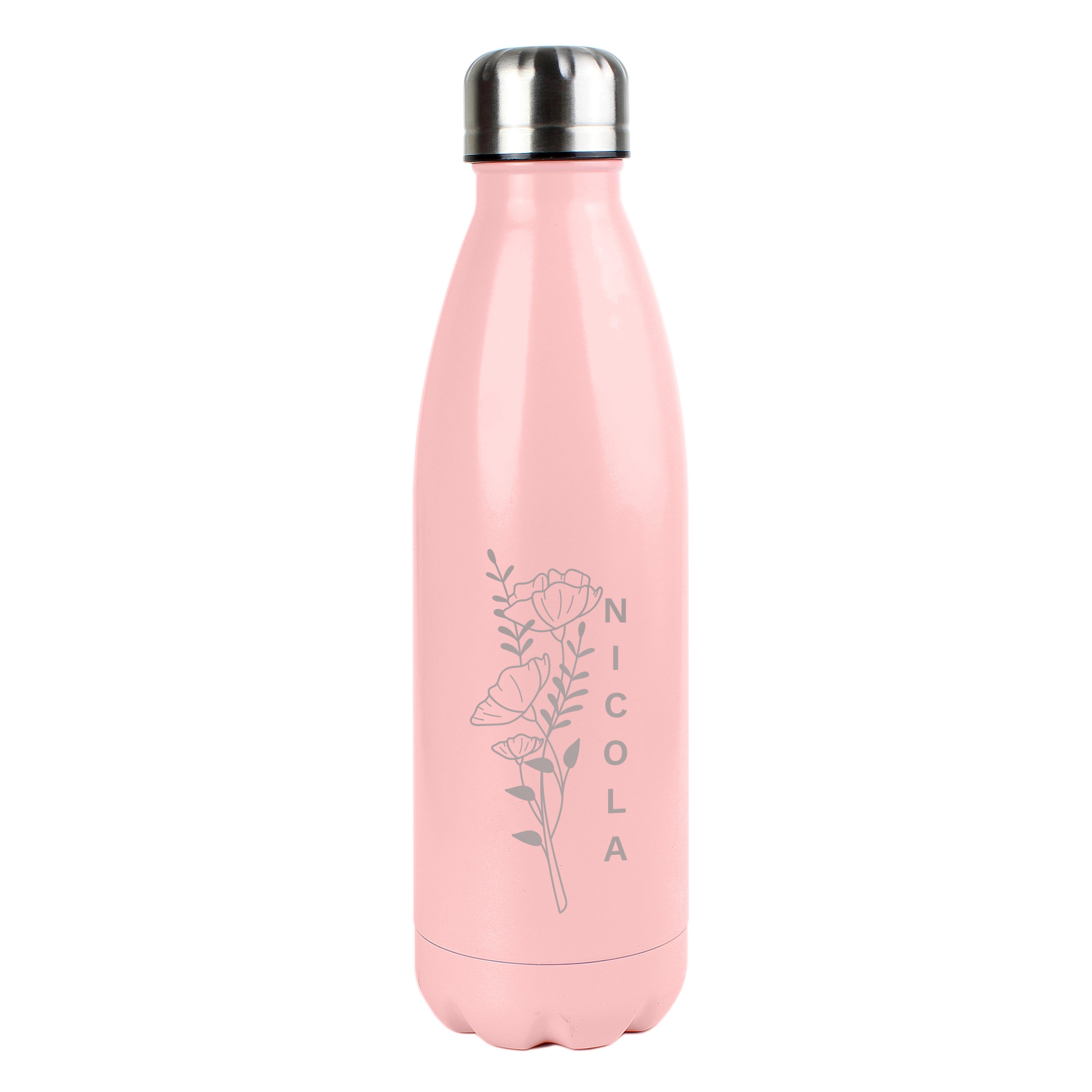 Personalised Floral Pink Metal Insulated Drinks Bottle