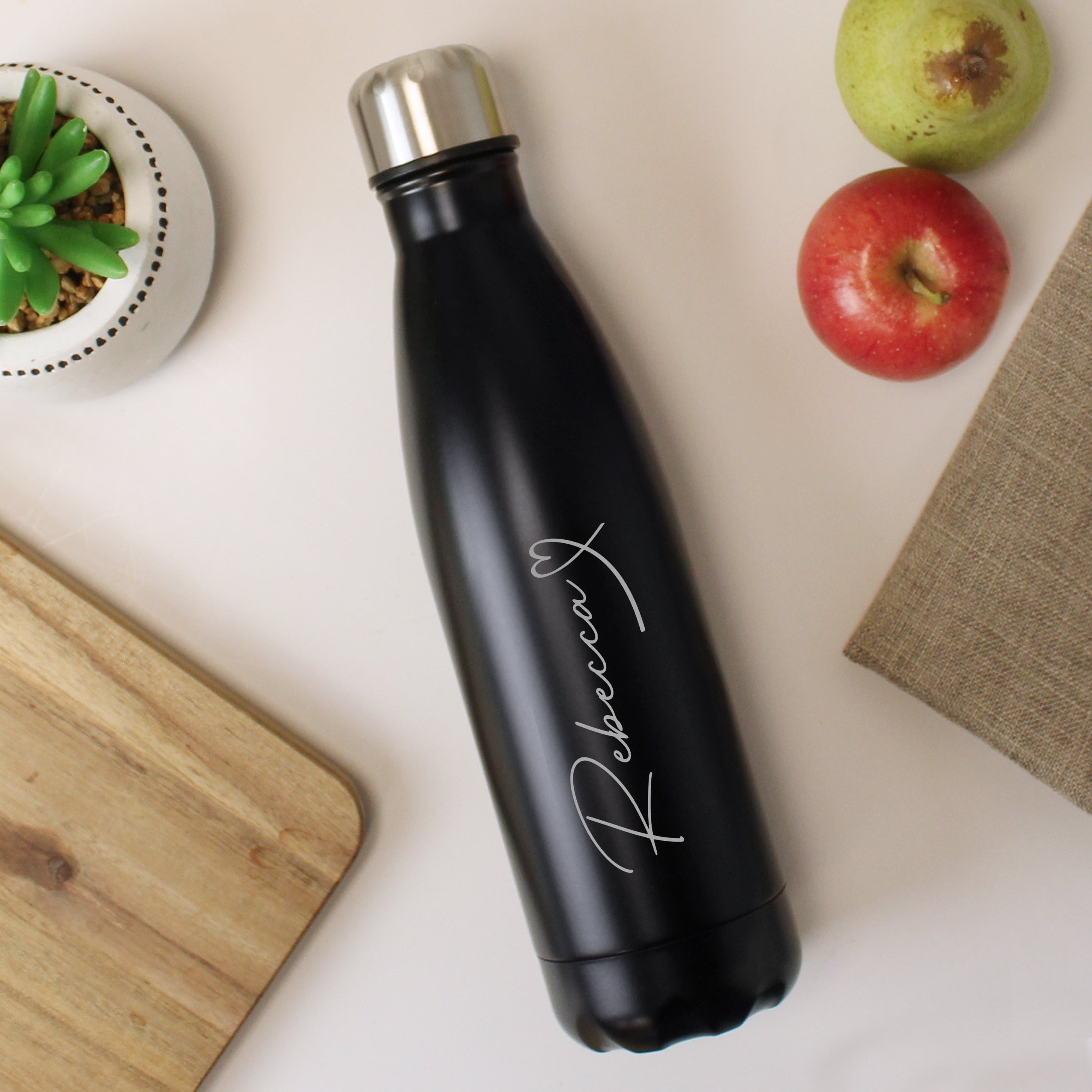 Personalised Heart Black Metal Insulated Drinks Bottle