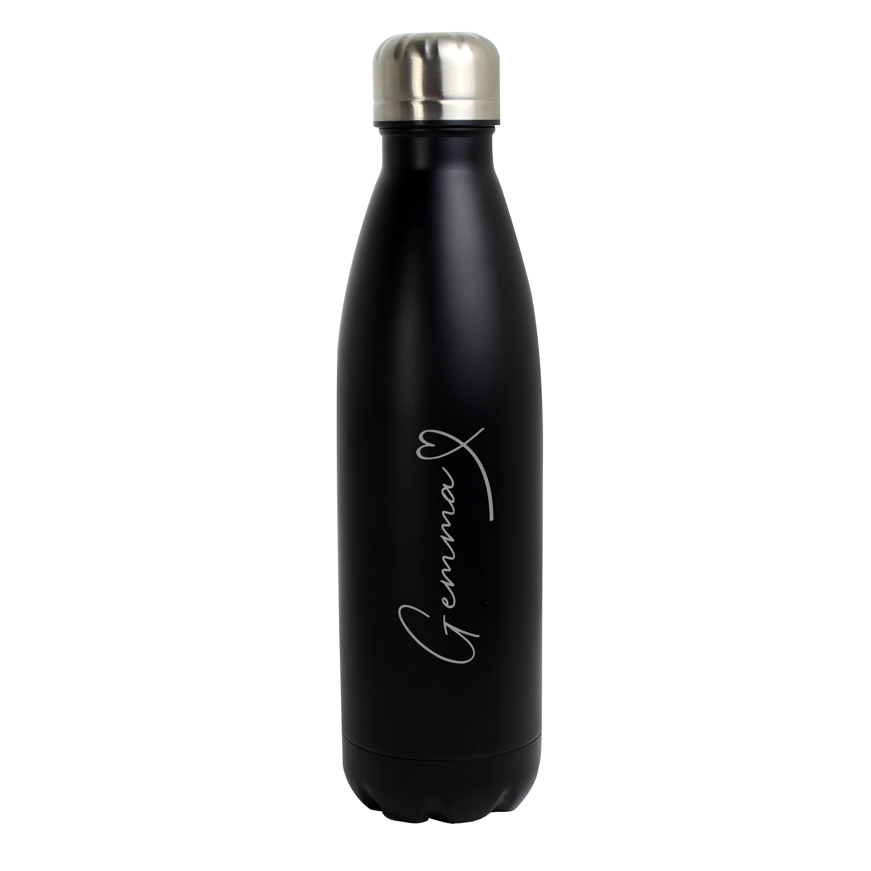 Personalised Heart Black Metal Insulated Drinks Bottle