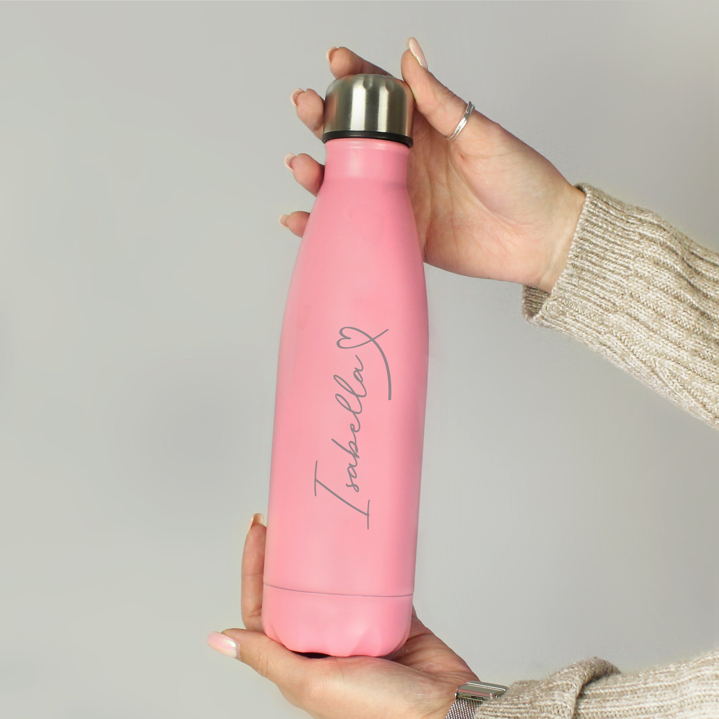 Personalised Heart Pink Metal Insulated Drinks Bottle