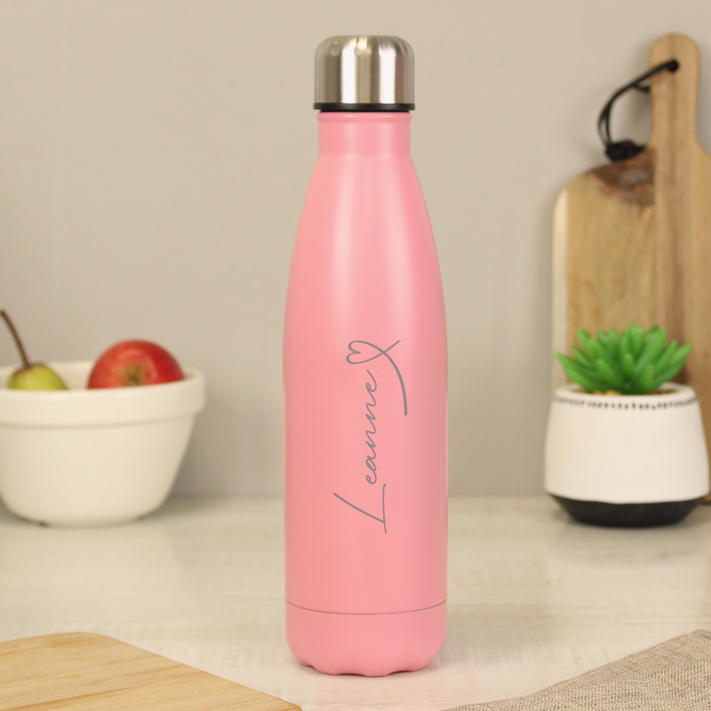 Personalised Heart Pink Metal Insulated Drinks Bottle