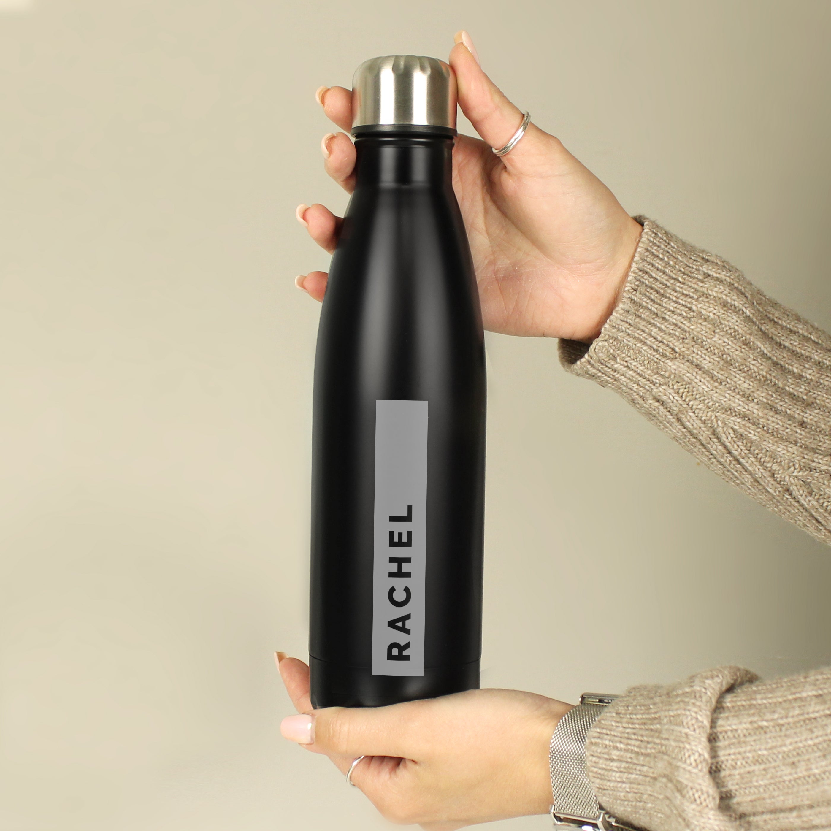 Personalised Rectangle Black Metal Insulated Drinks Bottle