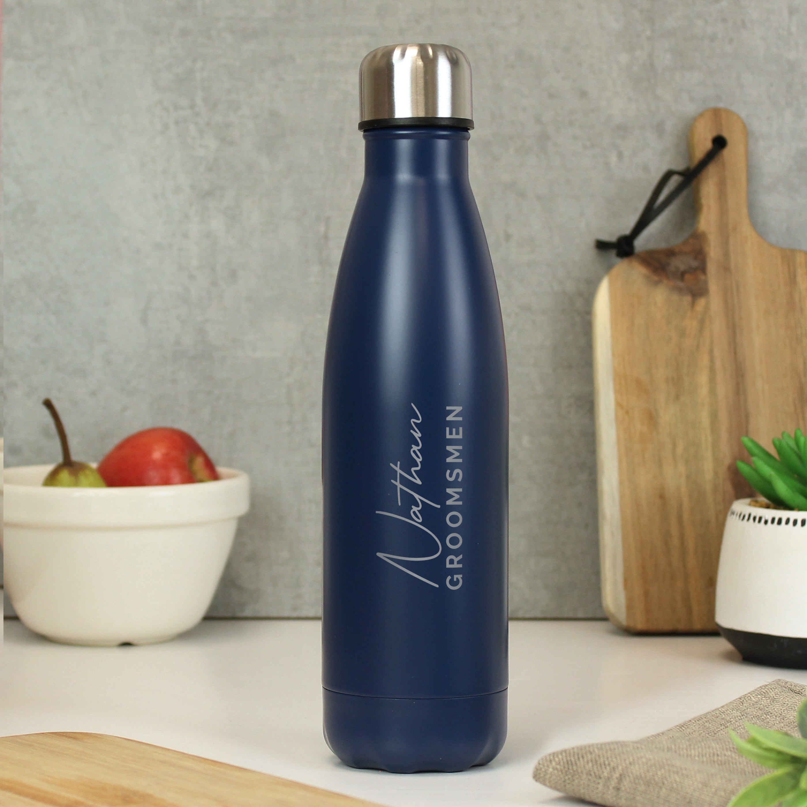 Personalised Two Lines Navy Metal Insulated Drinks Bottle