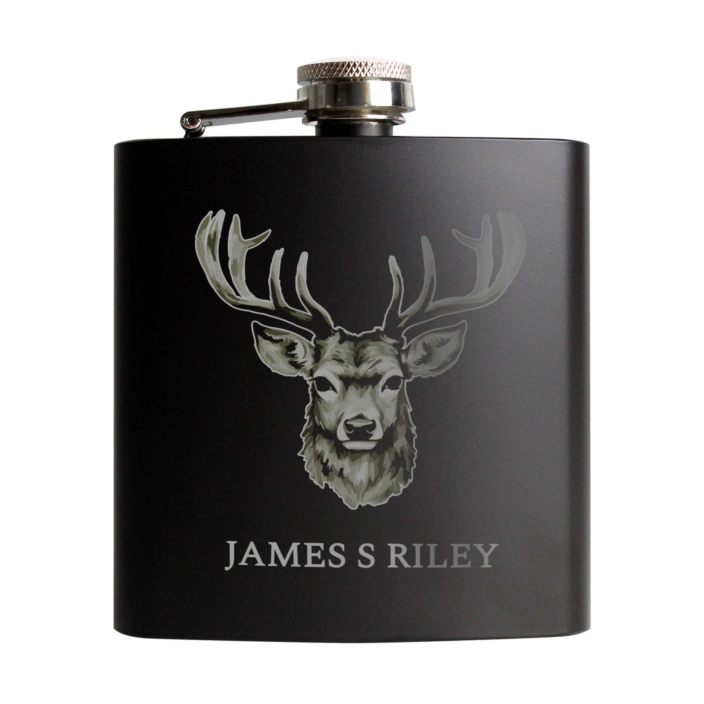 Personalised Stag Black Hip Flask