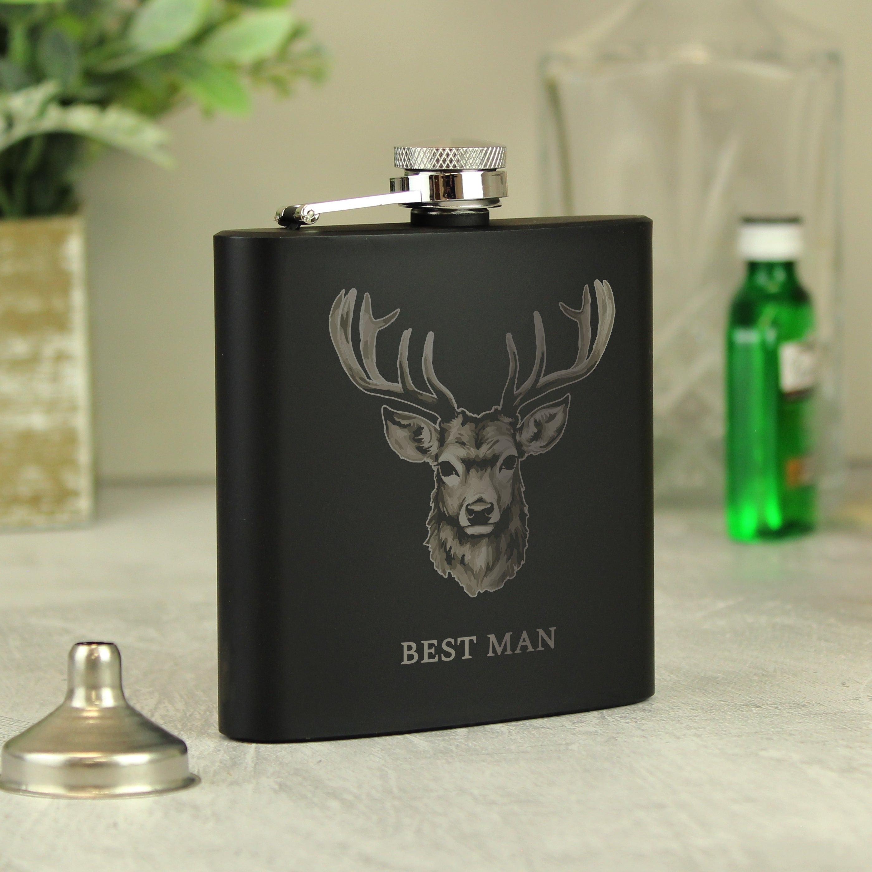 Personalised Stag Black Hip Flask