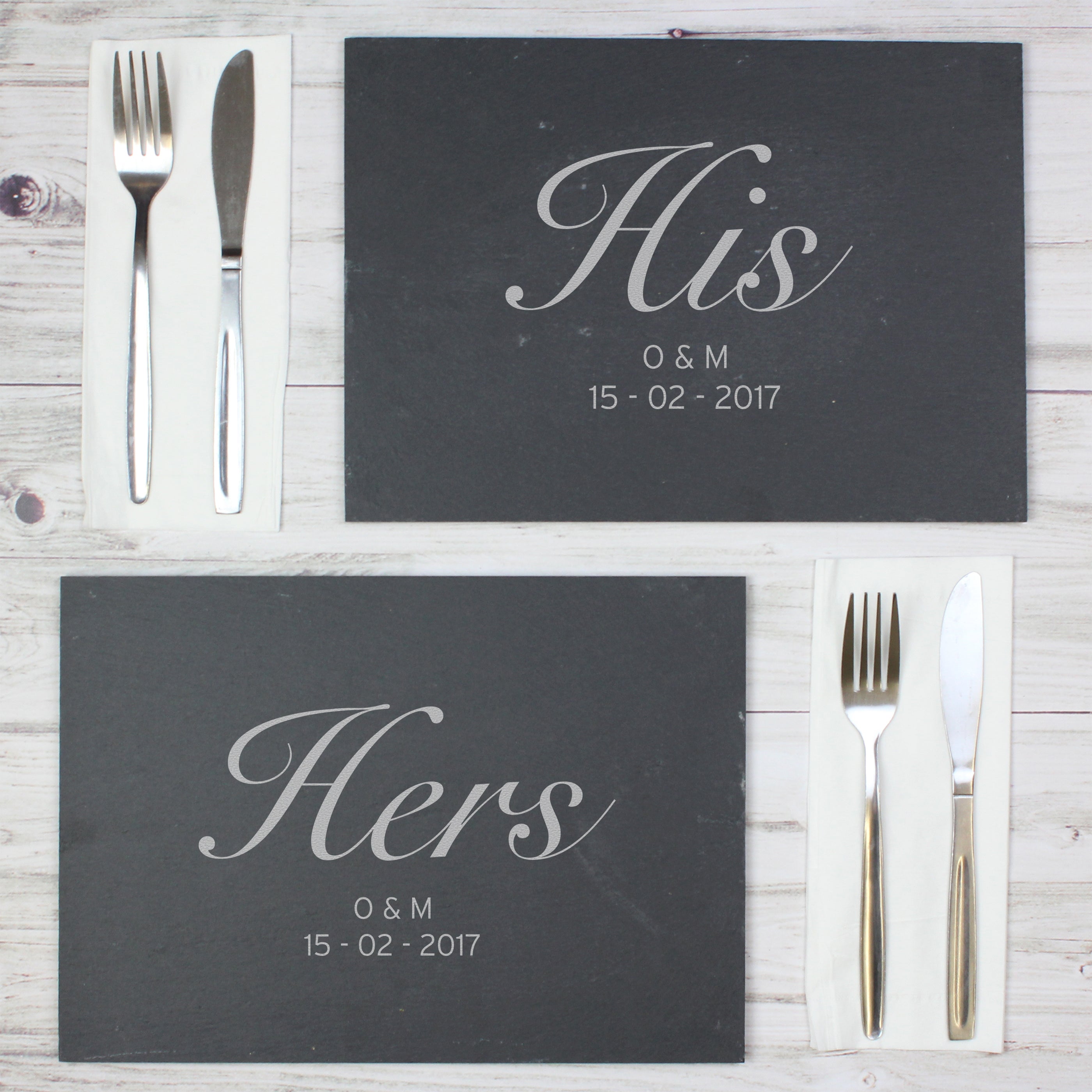 Personalised His and Hers Slate Placemat Set