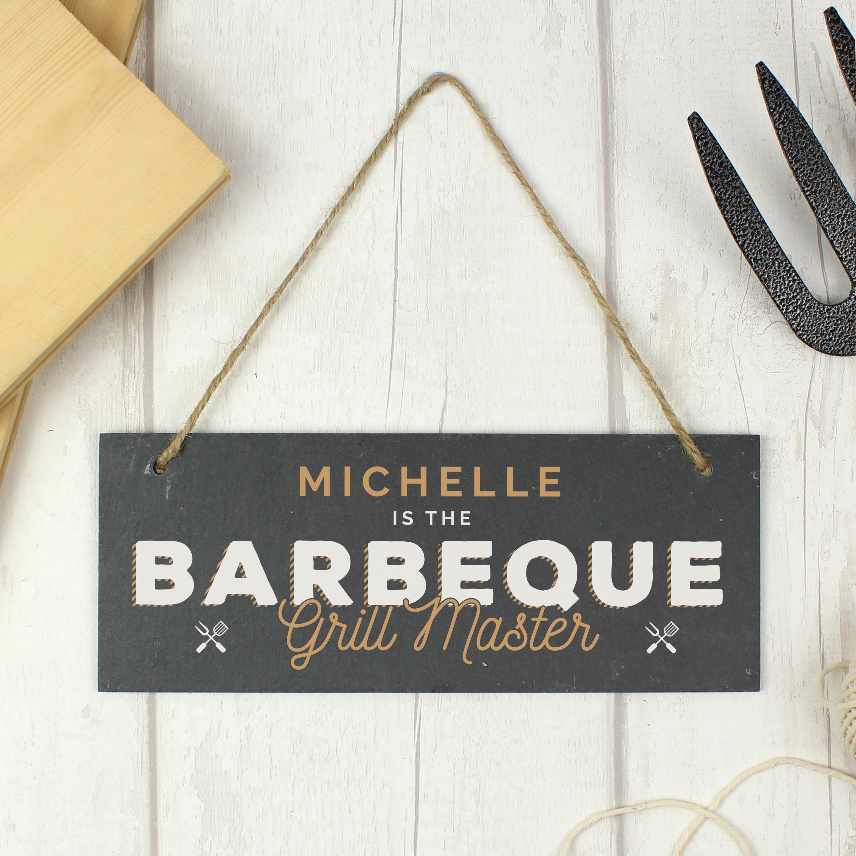 Personalised ""Barbeque Grill Master"" Printed Hanging Slate Plaque