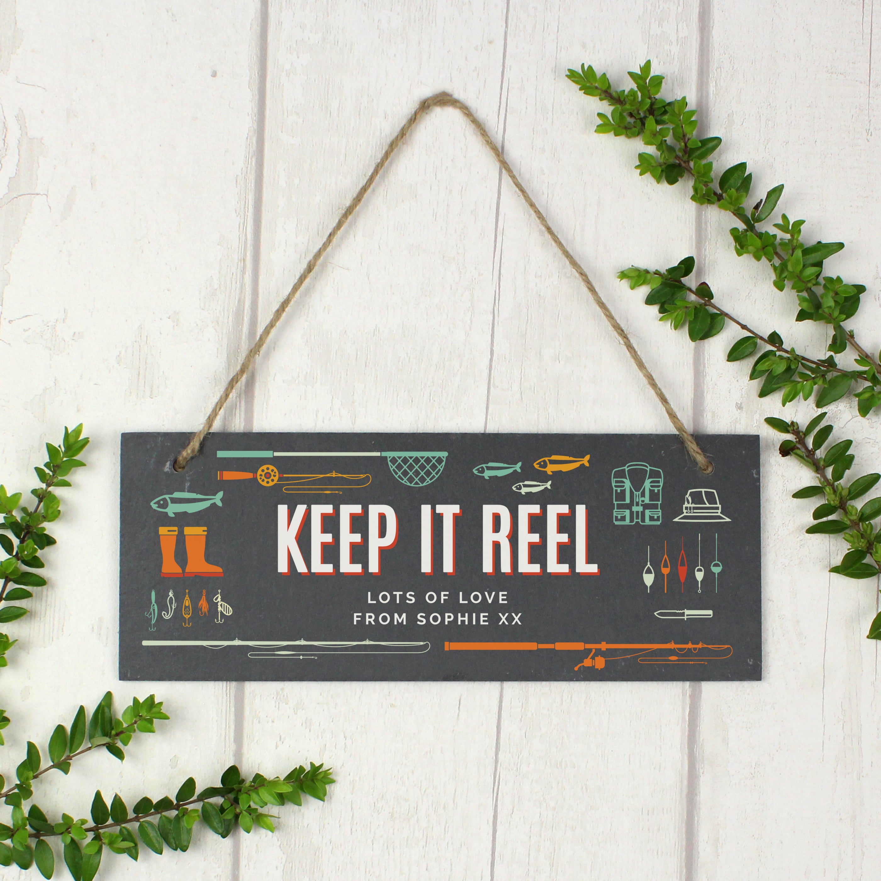 Personalised ""Keep It Reel"" Printed Hanging Slate Plaque