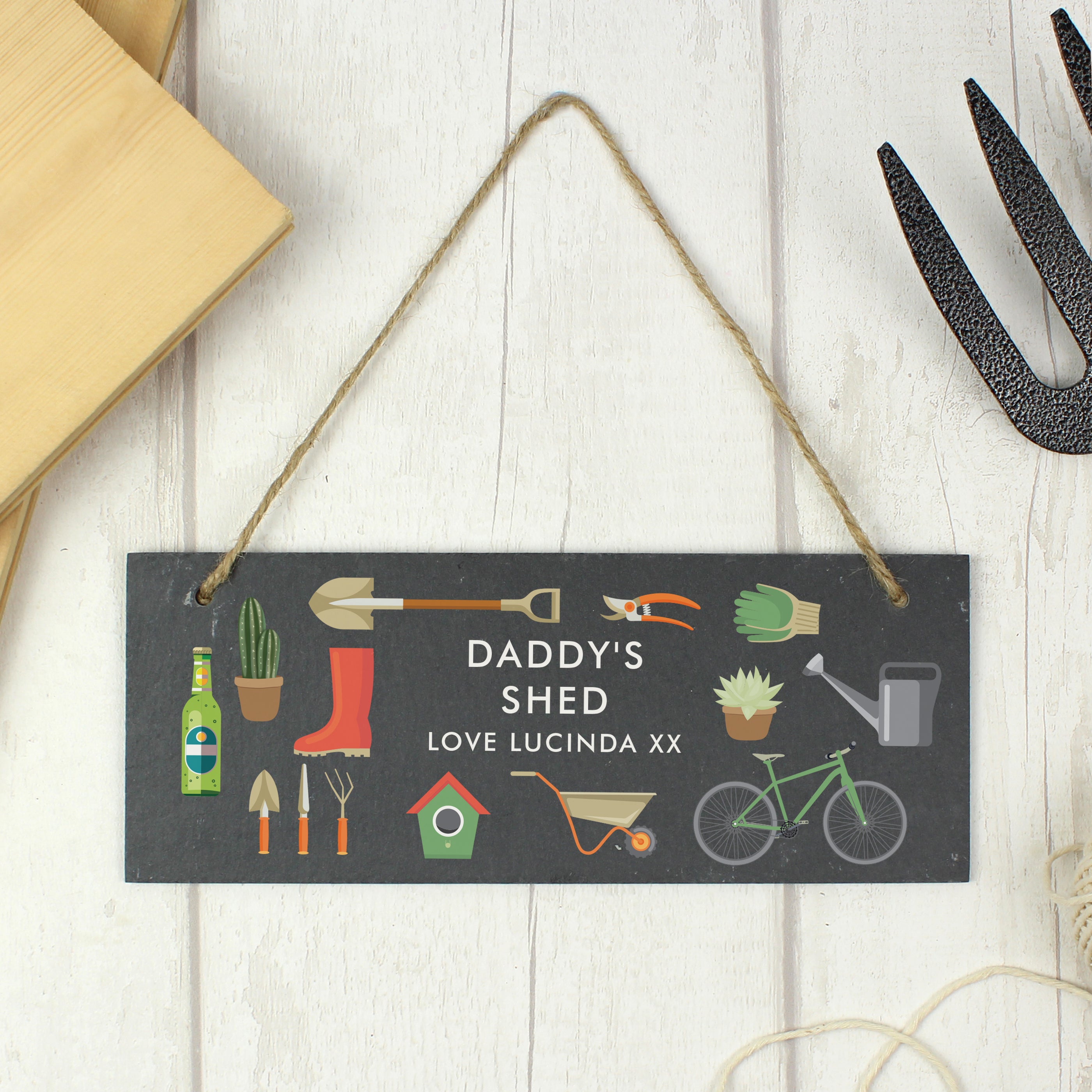 Personalised Garden Printed Hanging Slate Plaque