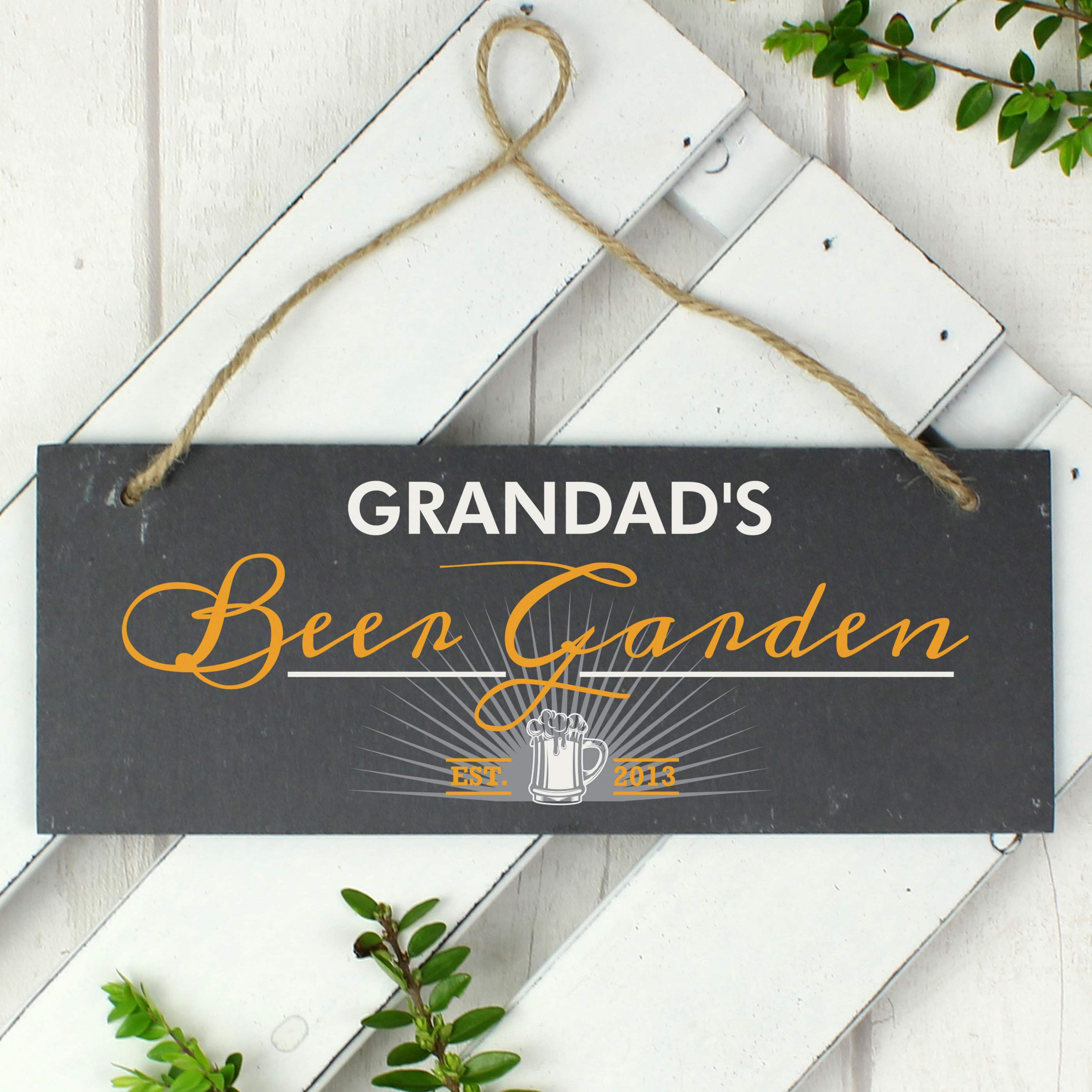 Personalised ""Beer Garden"" Printed Hanging Slate Plaque