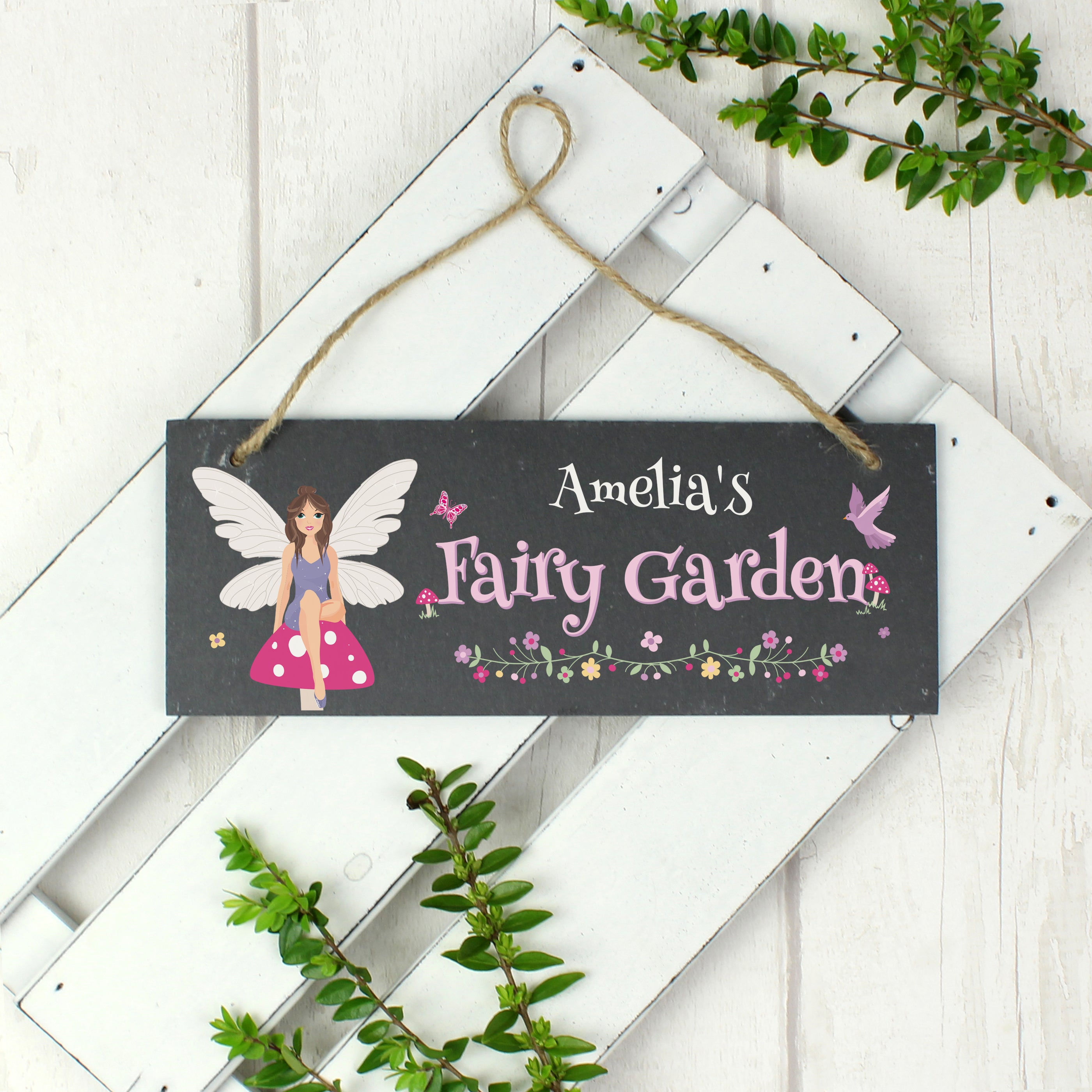 Personalised Fairy Garden Printed Hanging Slate Plaque