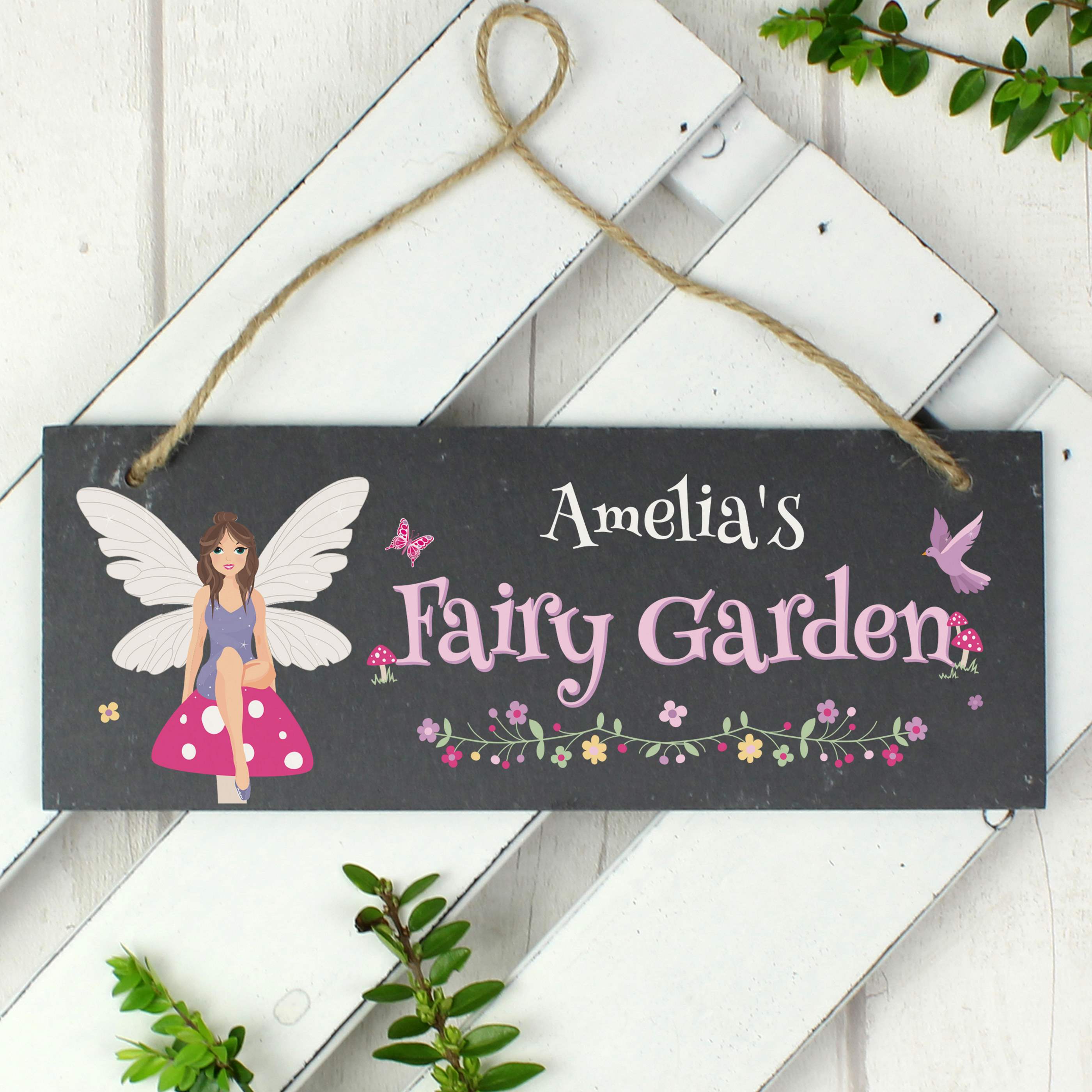 Personalised Fairy Garden Printed Hanging Slate Plaque