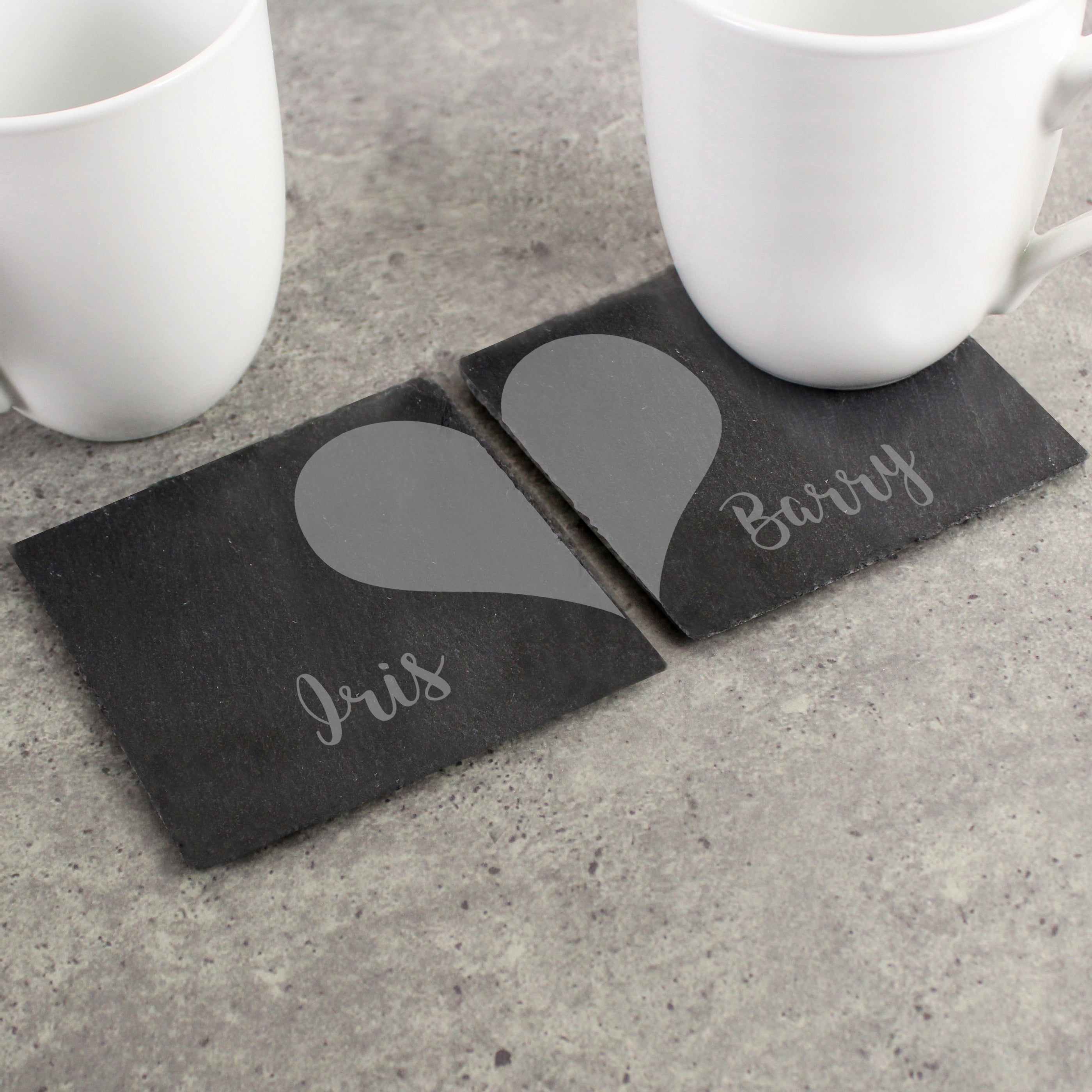 Personalised Two Hearts Slate Coaster Set