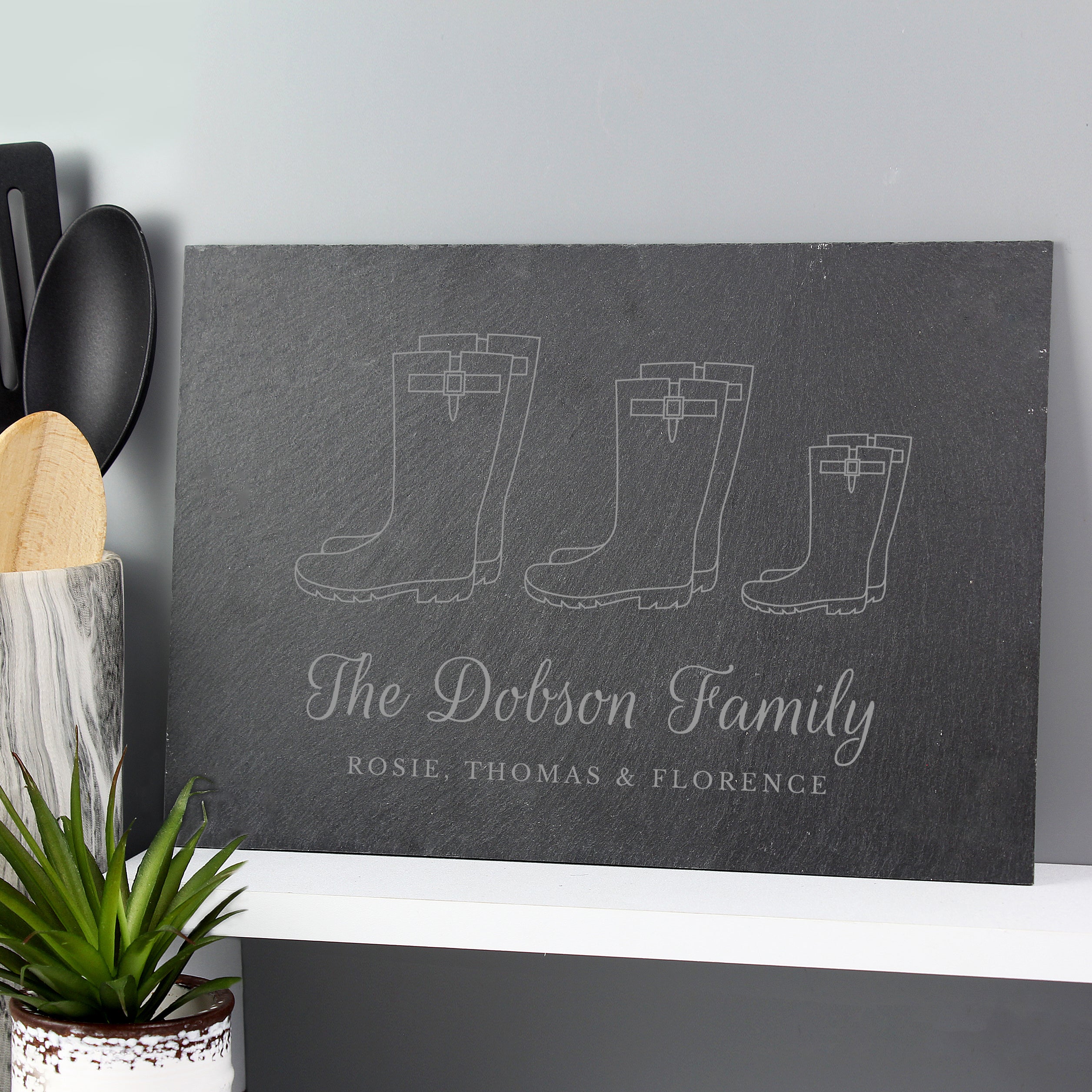 Personalised Welly Boot Family of Three Slate