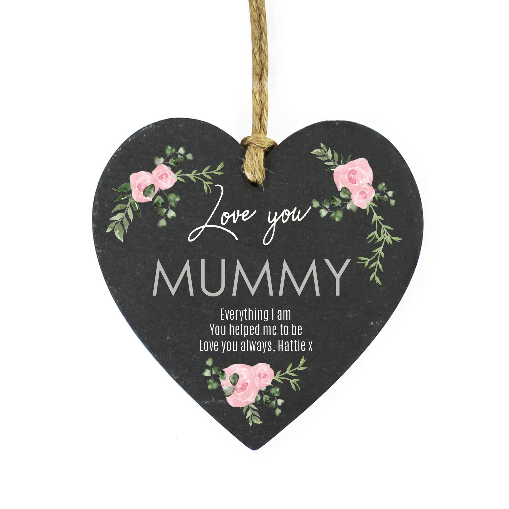 Personalised Abstract Rose Printed Slate Heart Decoration