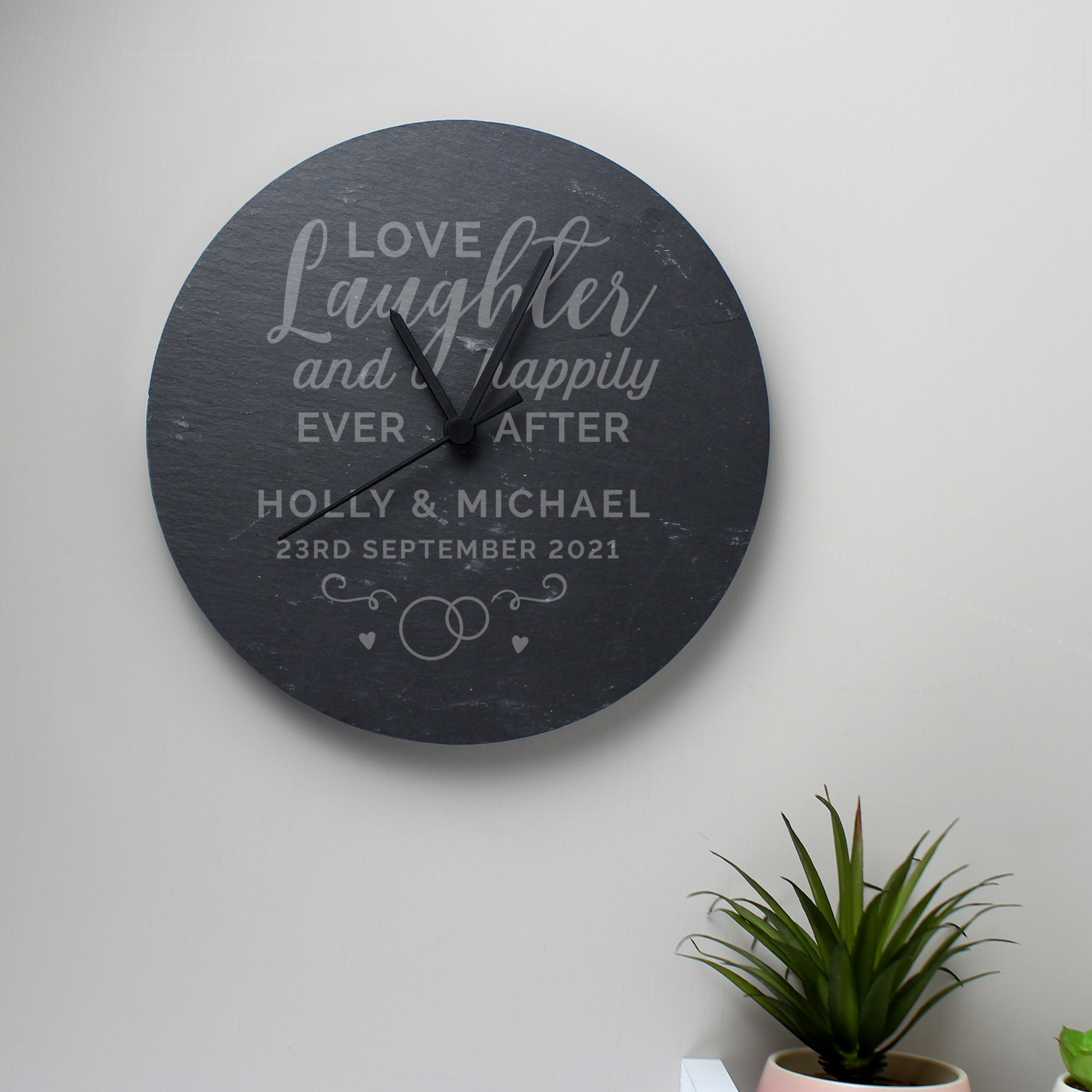 Personalised Love Laughter Slate Clock