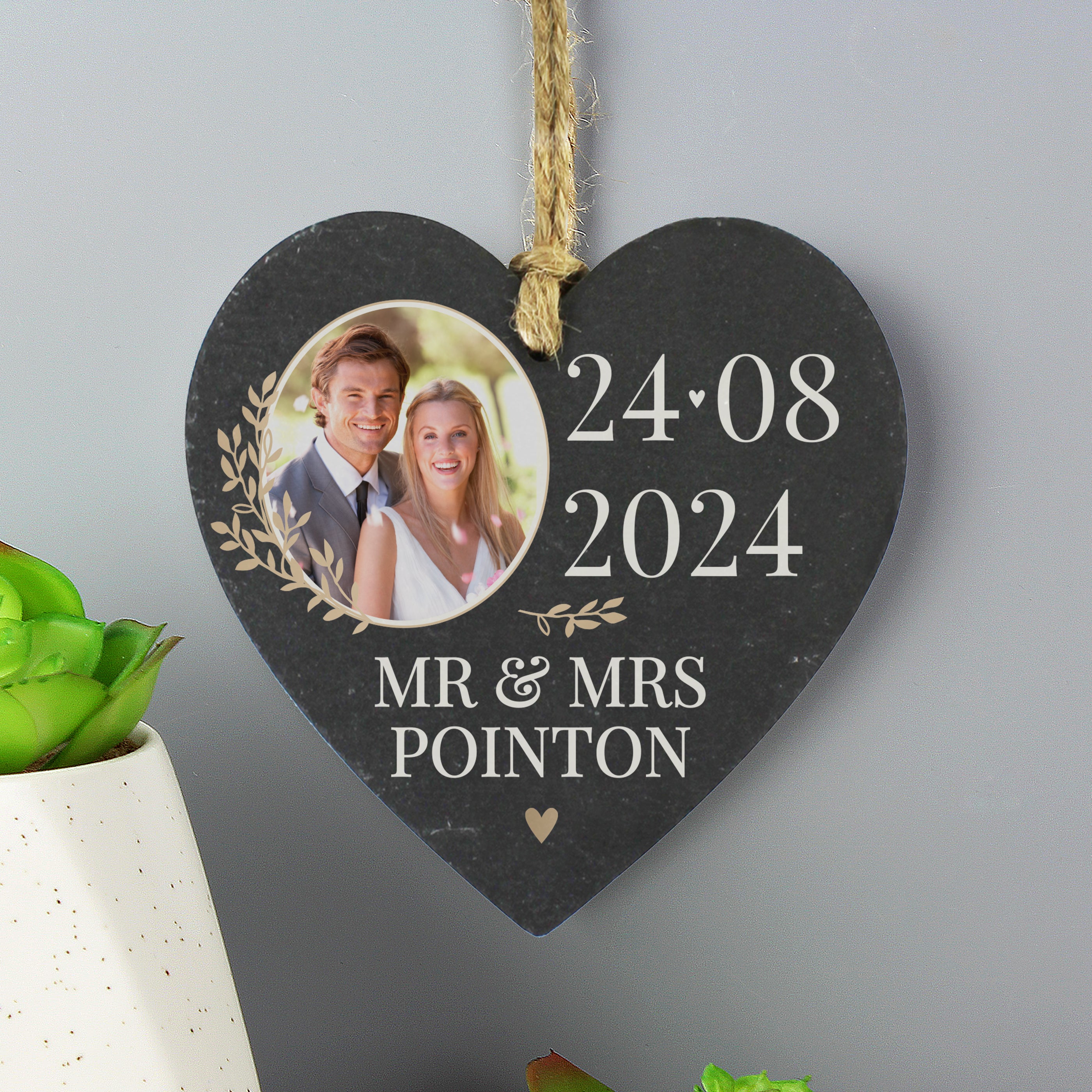 Personalised Large Date Photo Upload Slate Heart Decoration