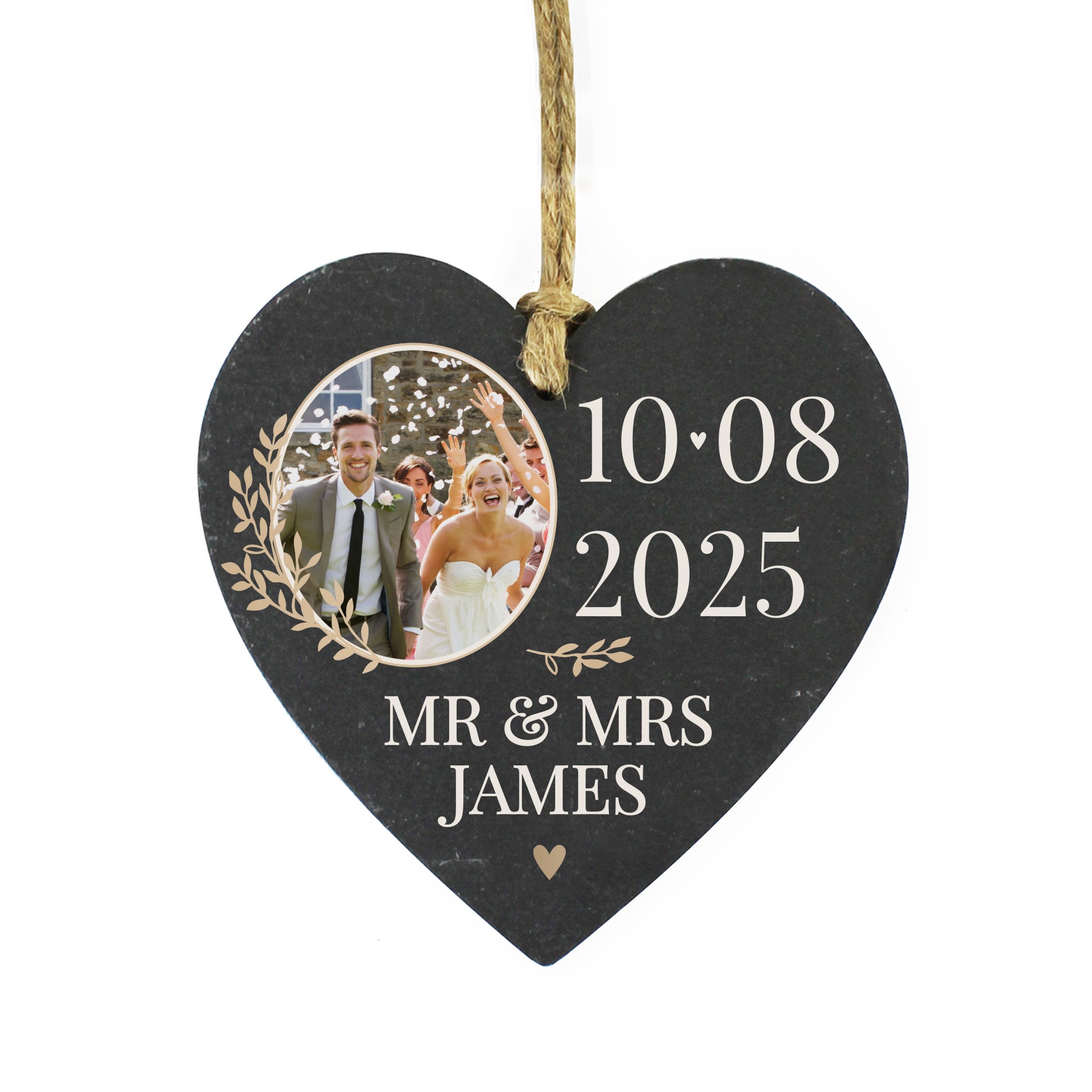 Personalised Large Date Photo Upload Slate Heart Decoration