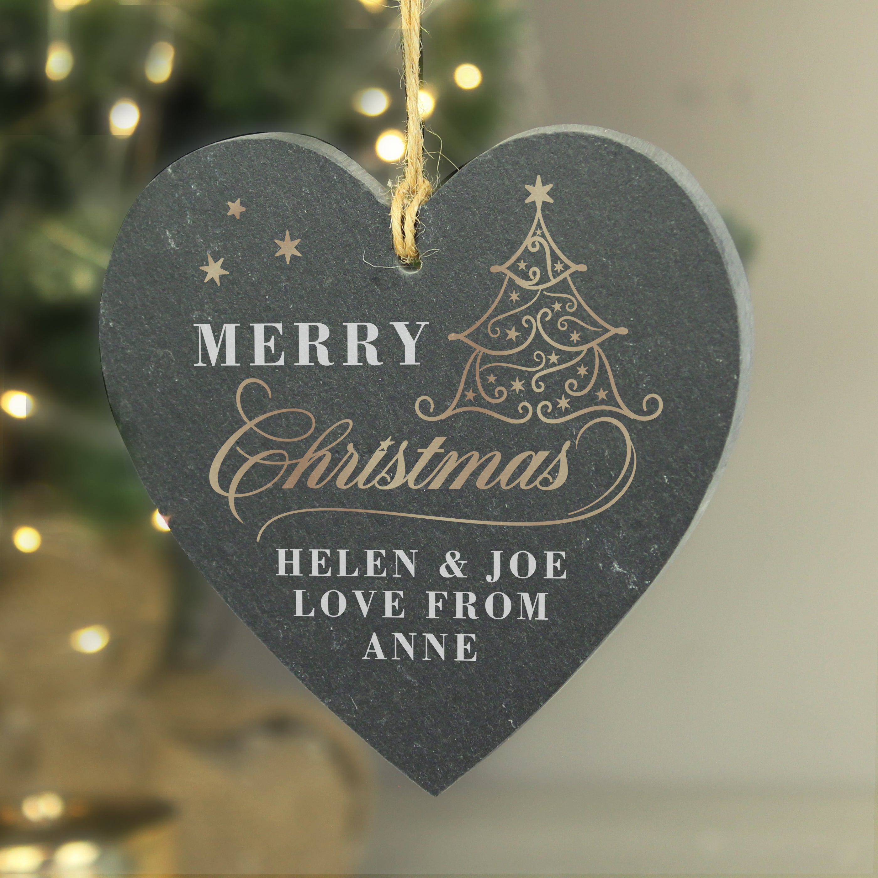 Personalised Gold Christmas Slate Heart Ornament