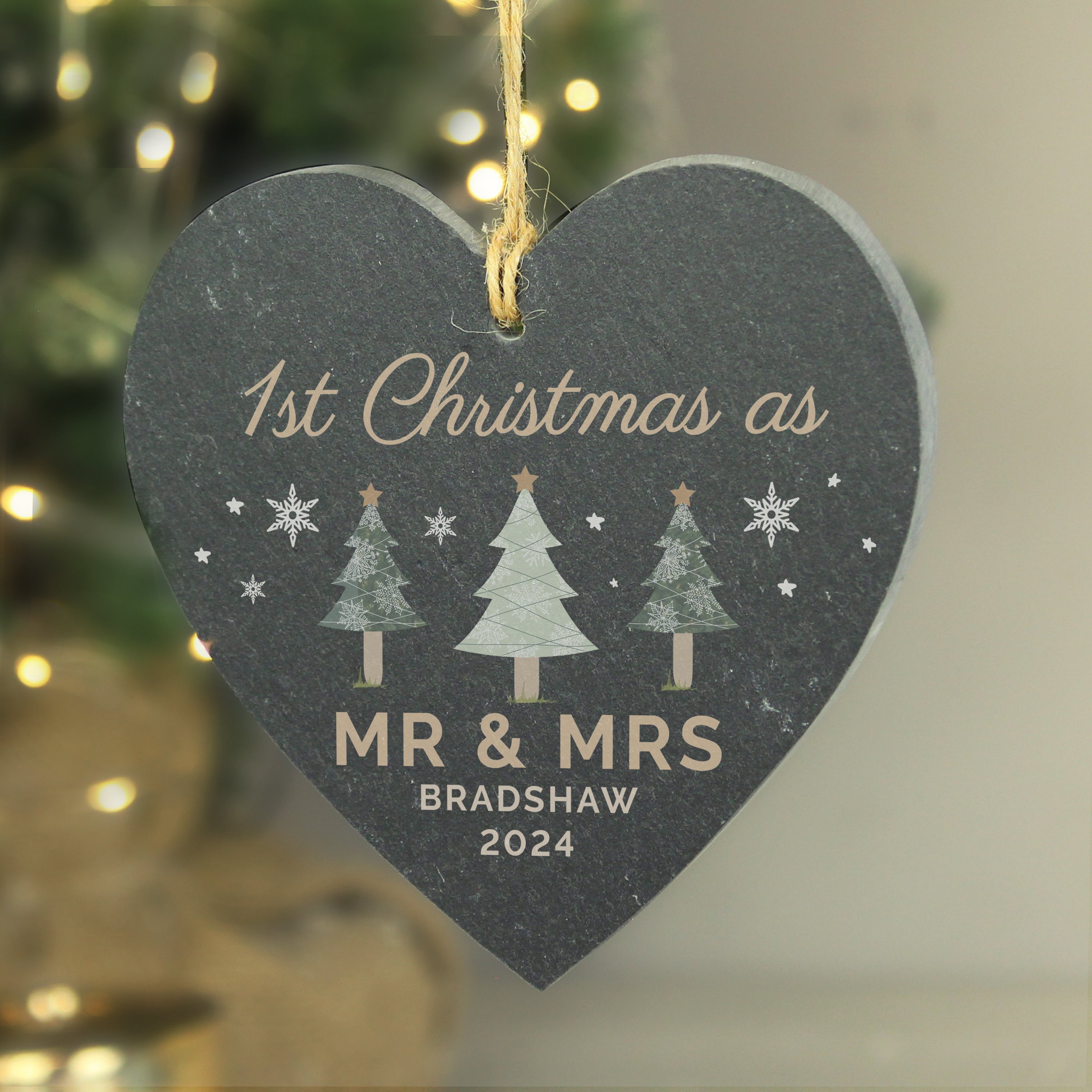 Personalised Christmas Tree Slate Heart Ornament