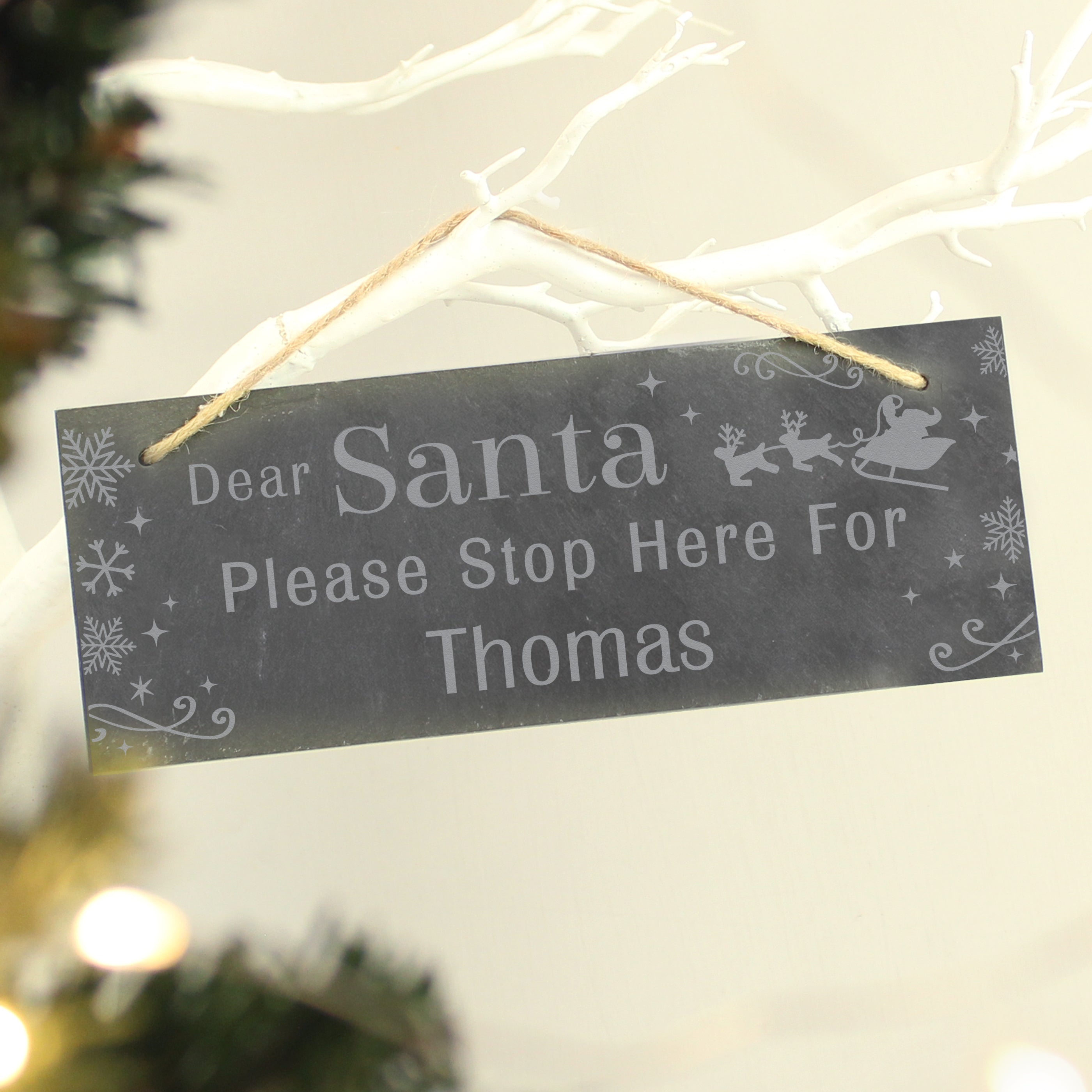 Personalised Santa Please Stop Here... Hanging Slate Sign