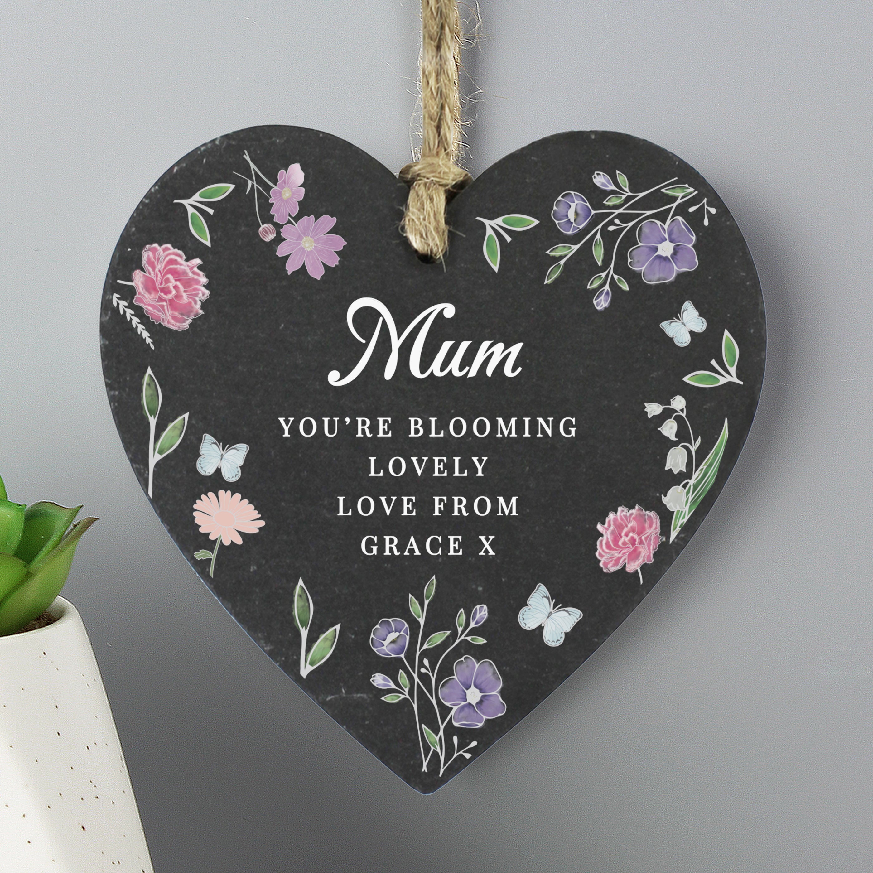 Personalised Wild Flowers Slate Heart