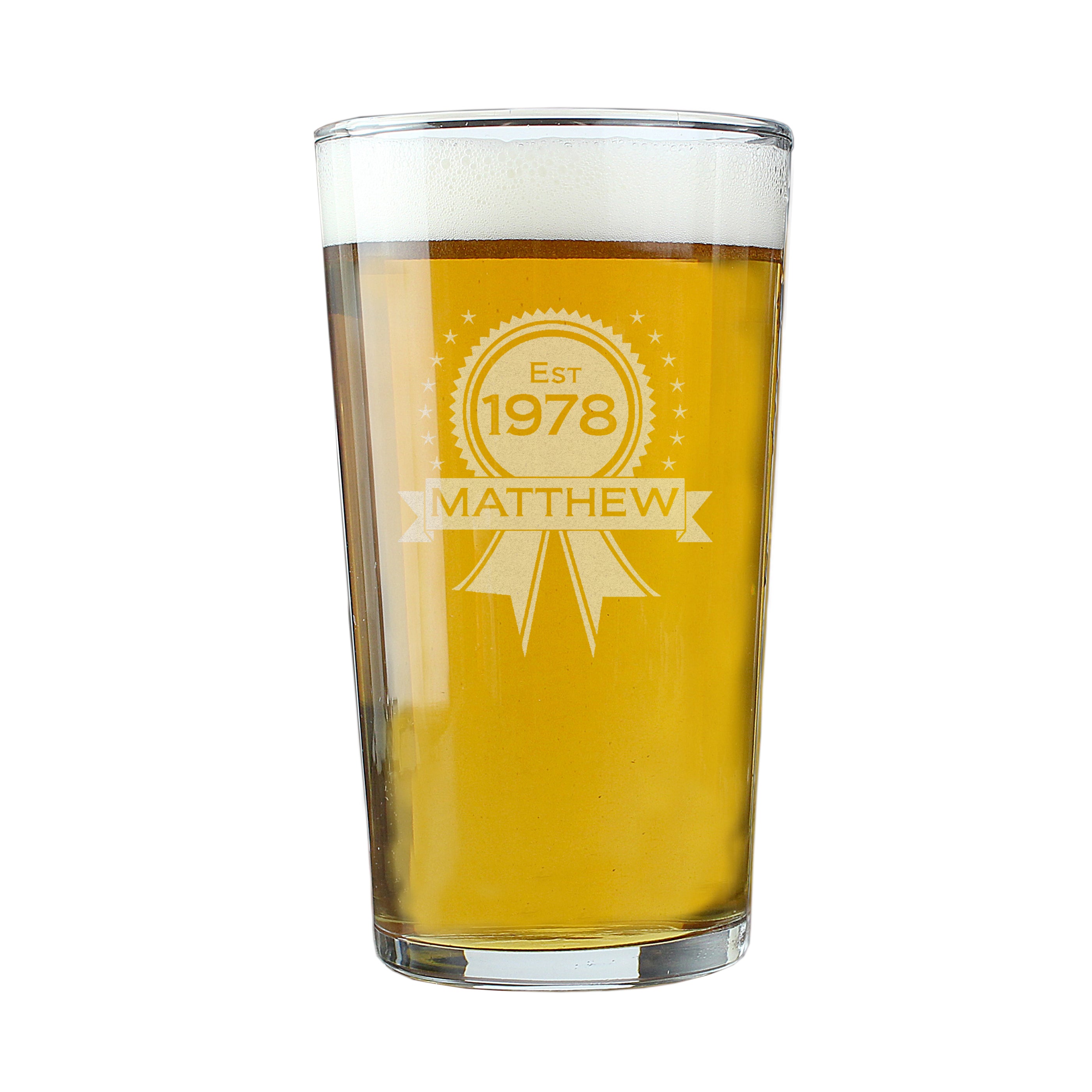 Personalised Established Rosette Pint Glass