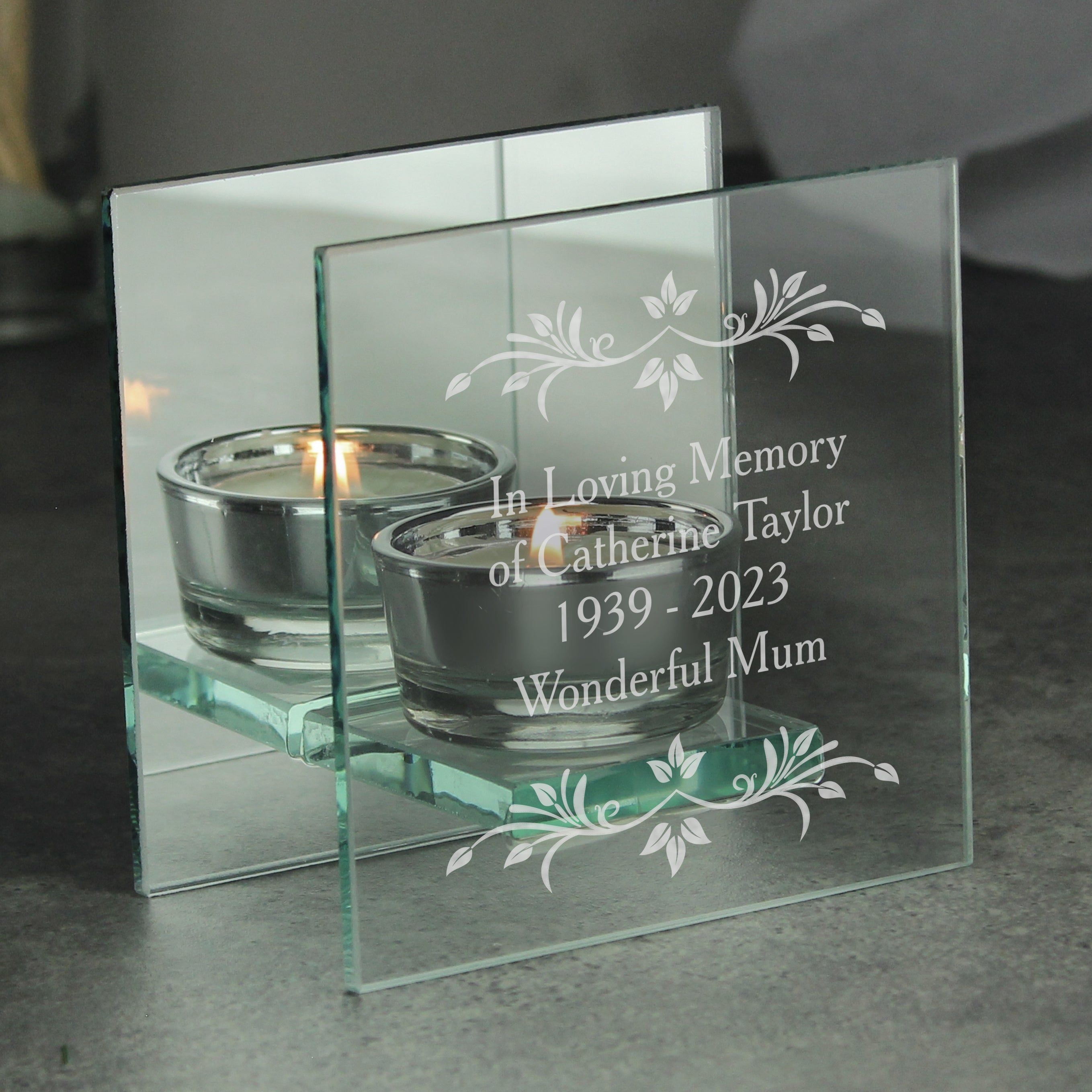 Personalised Sentiments Mirrored Glass Tea Light Candle Holder