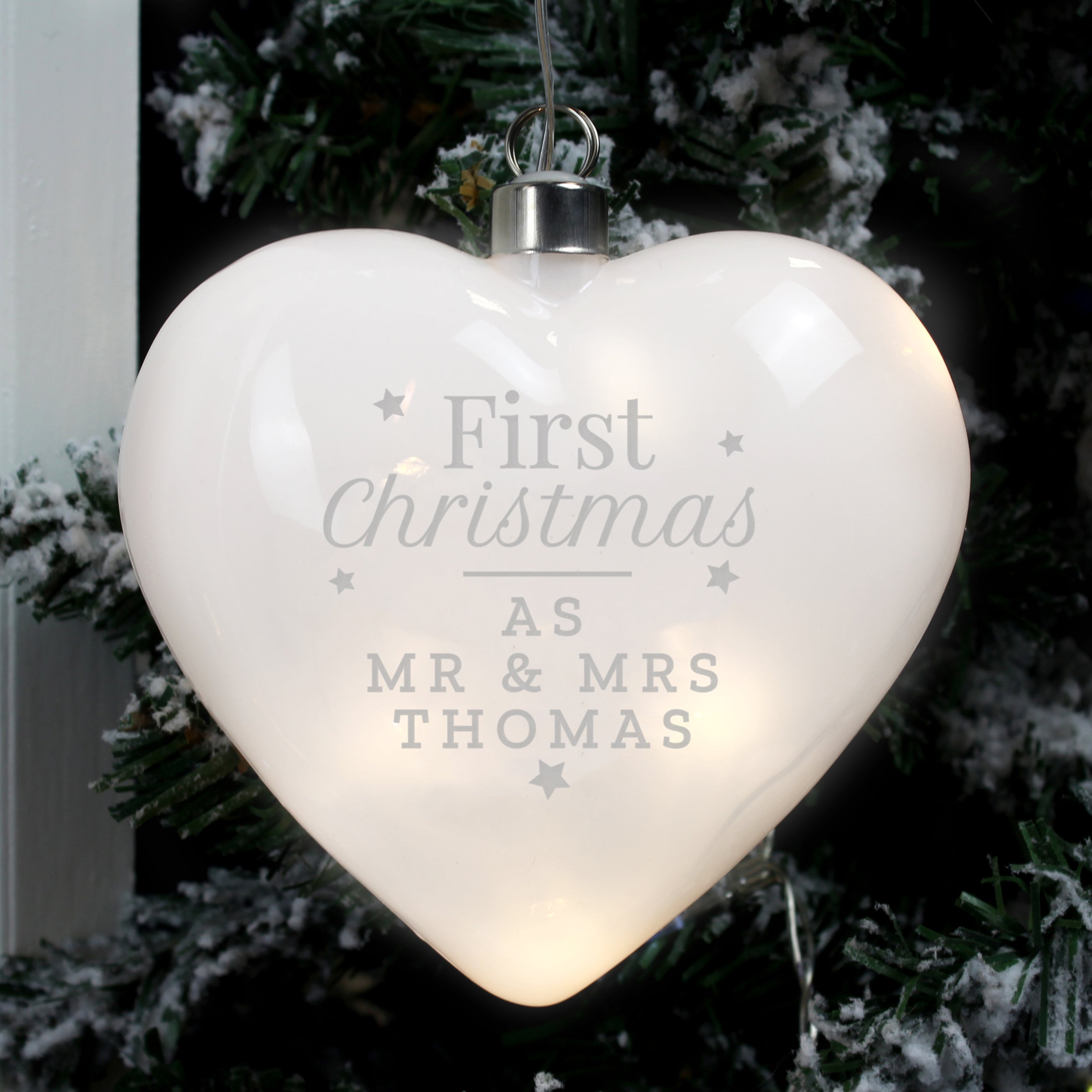 Personalised First Christmas LED Hanging Glass Heart