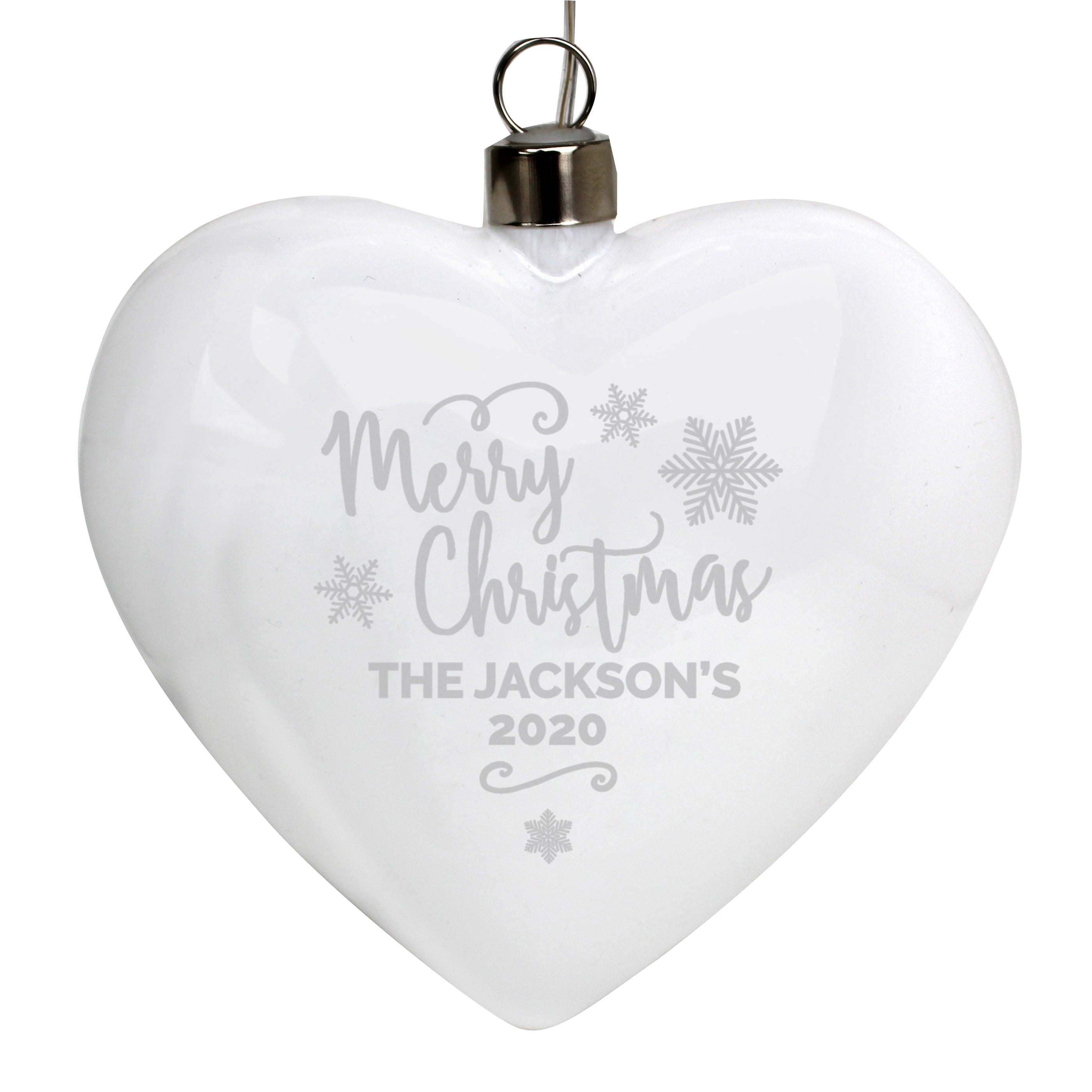 Personalised Merry Christmas LED Hanging Glass Heart