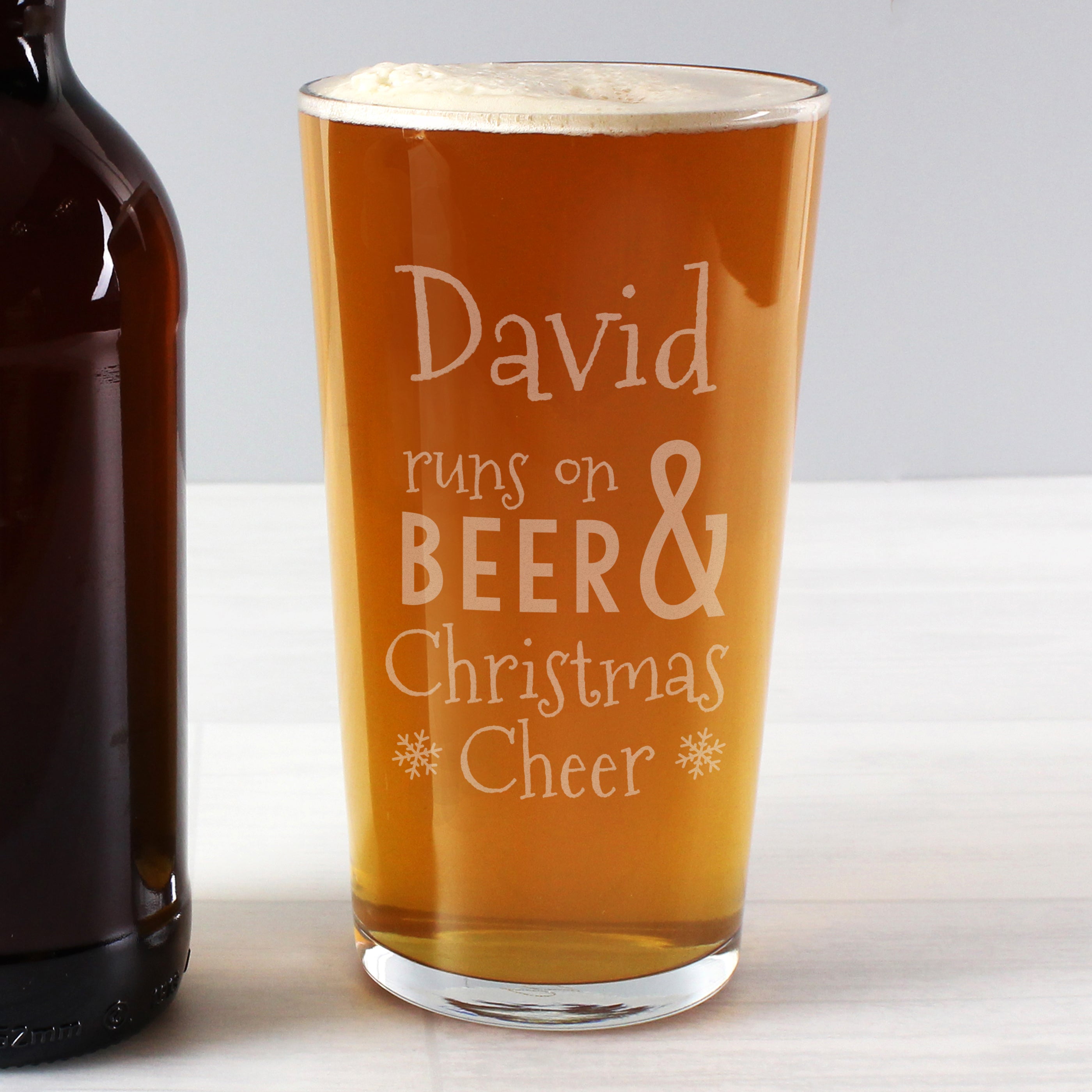 Personalised Runs On Beer & Christmas Cheer Pint Glass