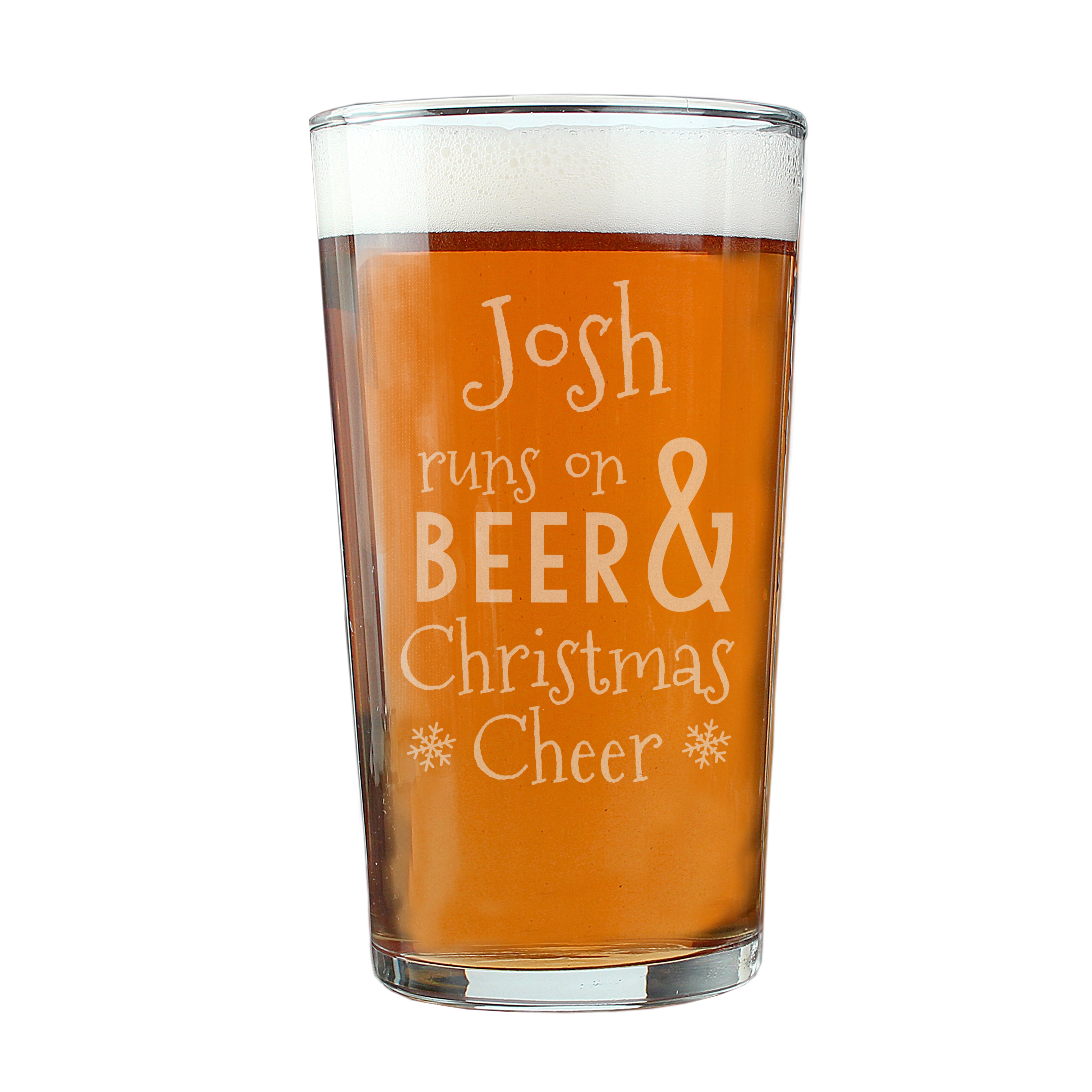 Personalised Runs On Beer & Christmas Cheer Pint Glass