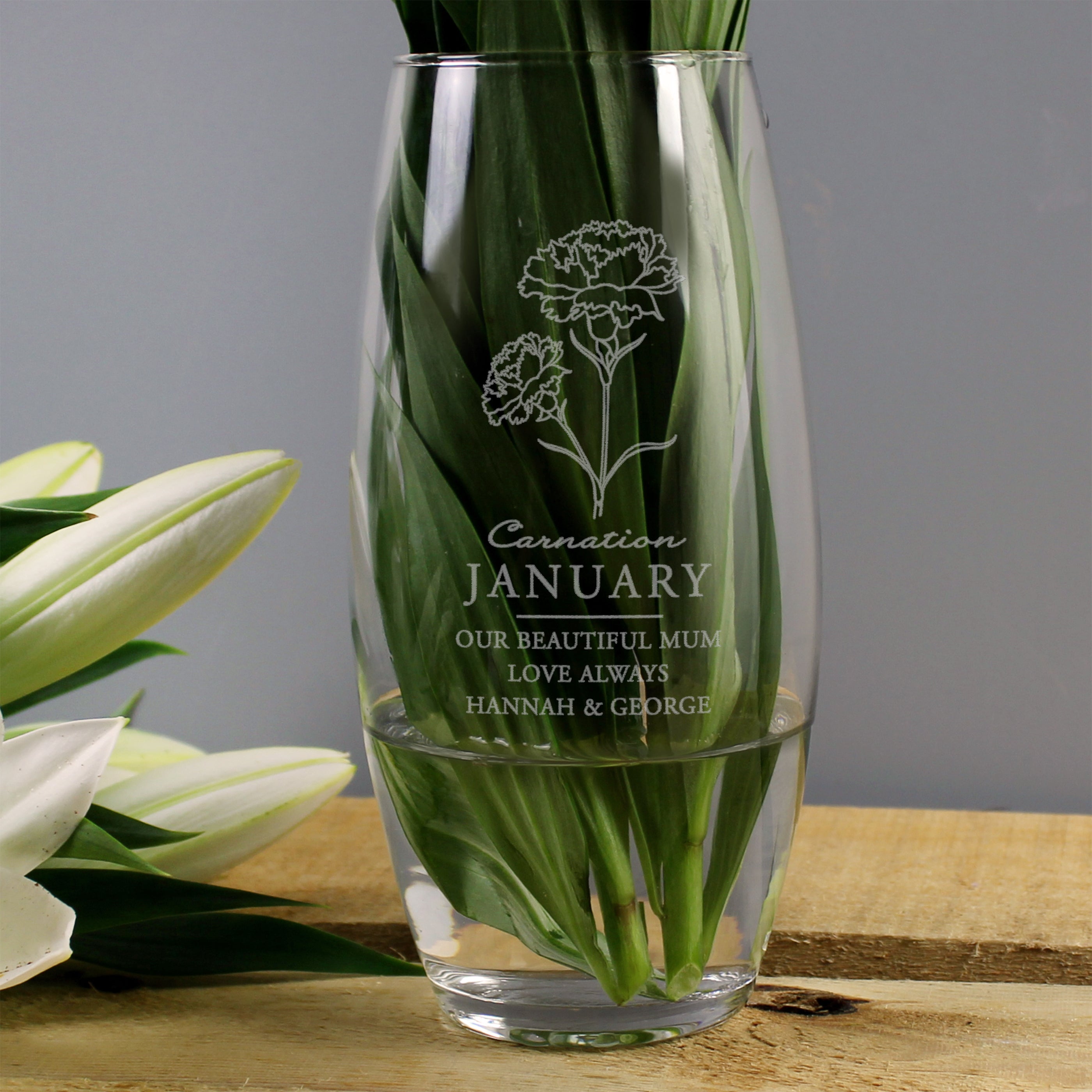 Personalised January Birth Flower Bullet Vase