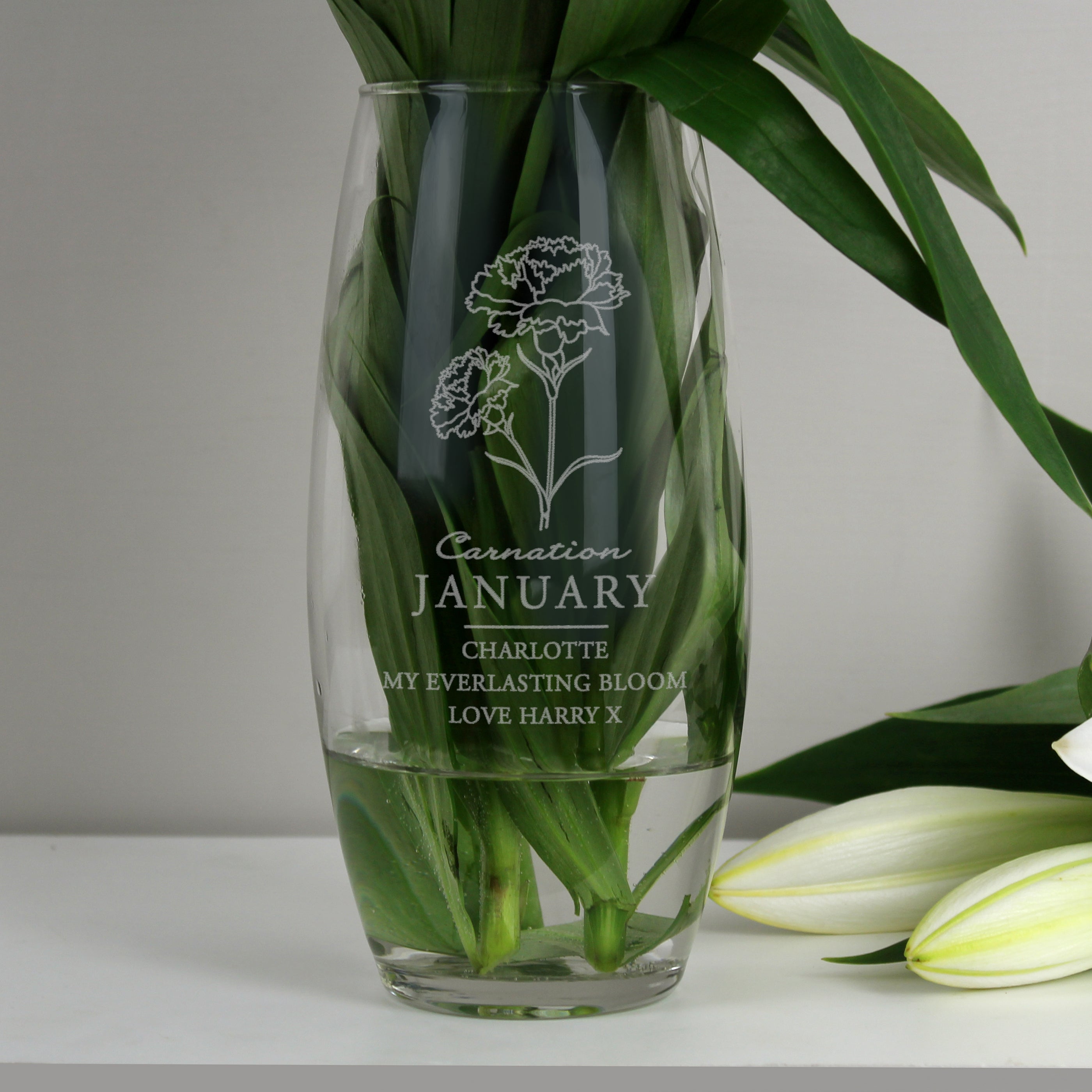 Personalised January Birth Flower Bullet Vase