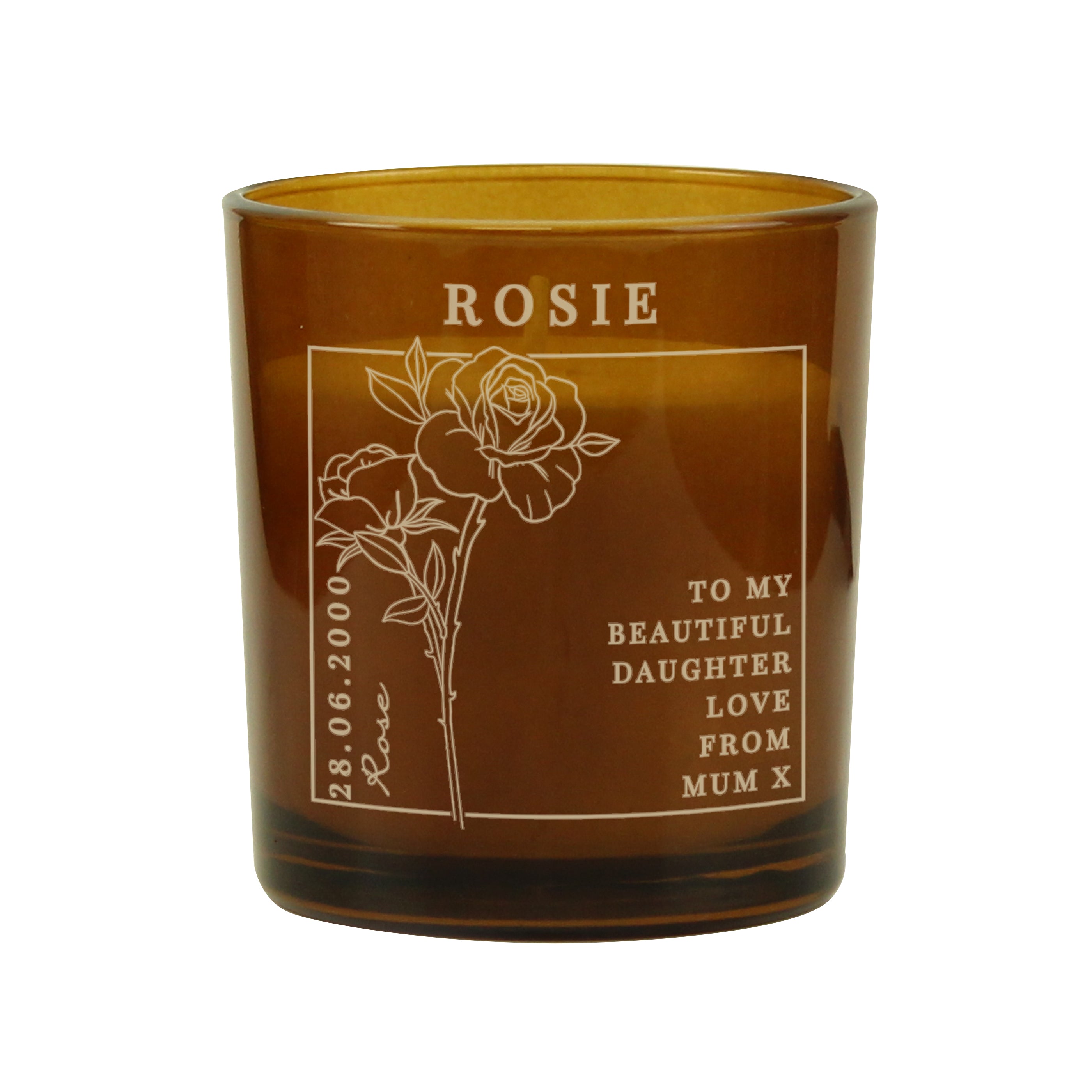 Personalised June Birth Flower Amber Glass Candle