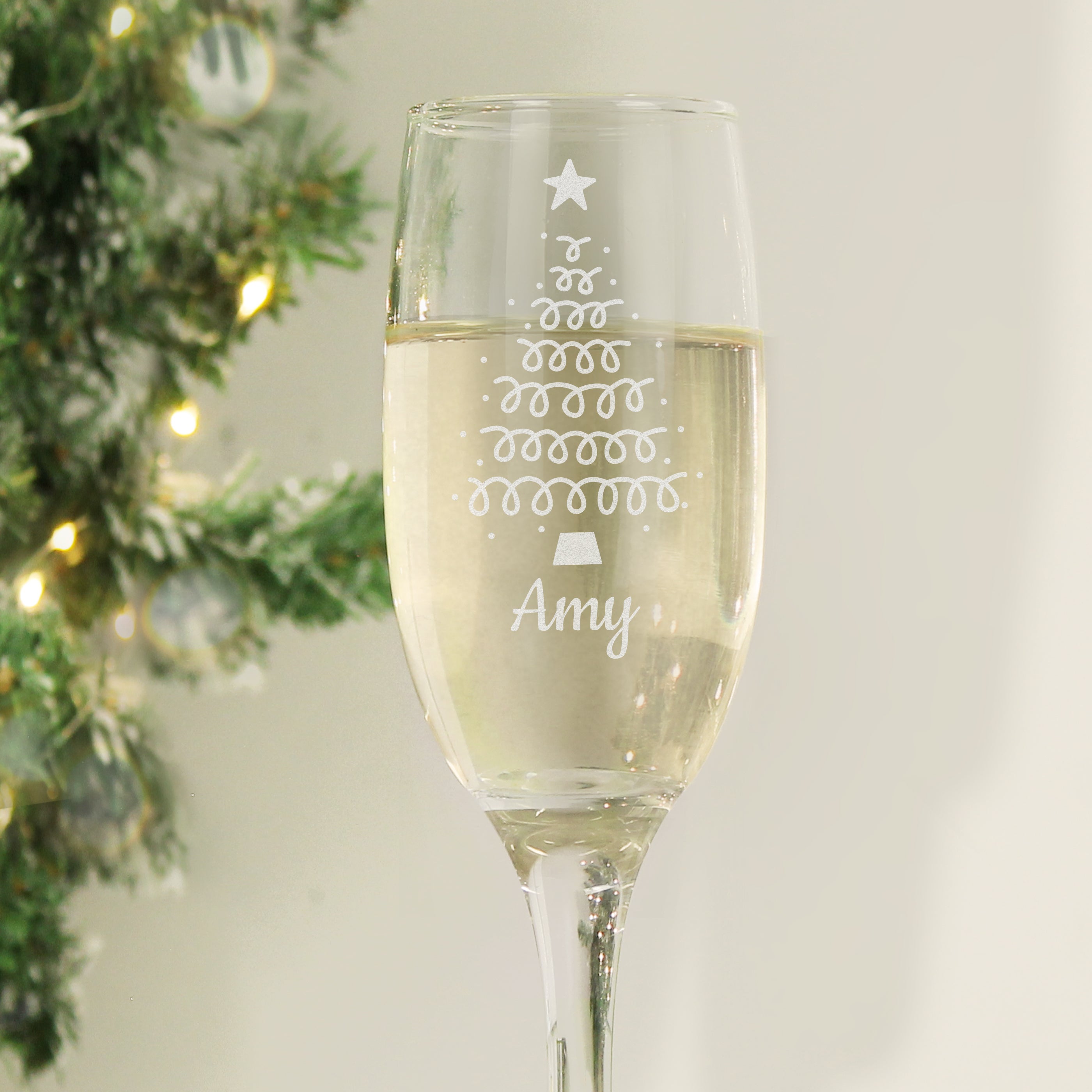 Personalised Christmas Tree Glass Flute