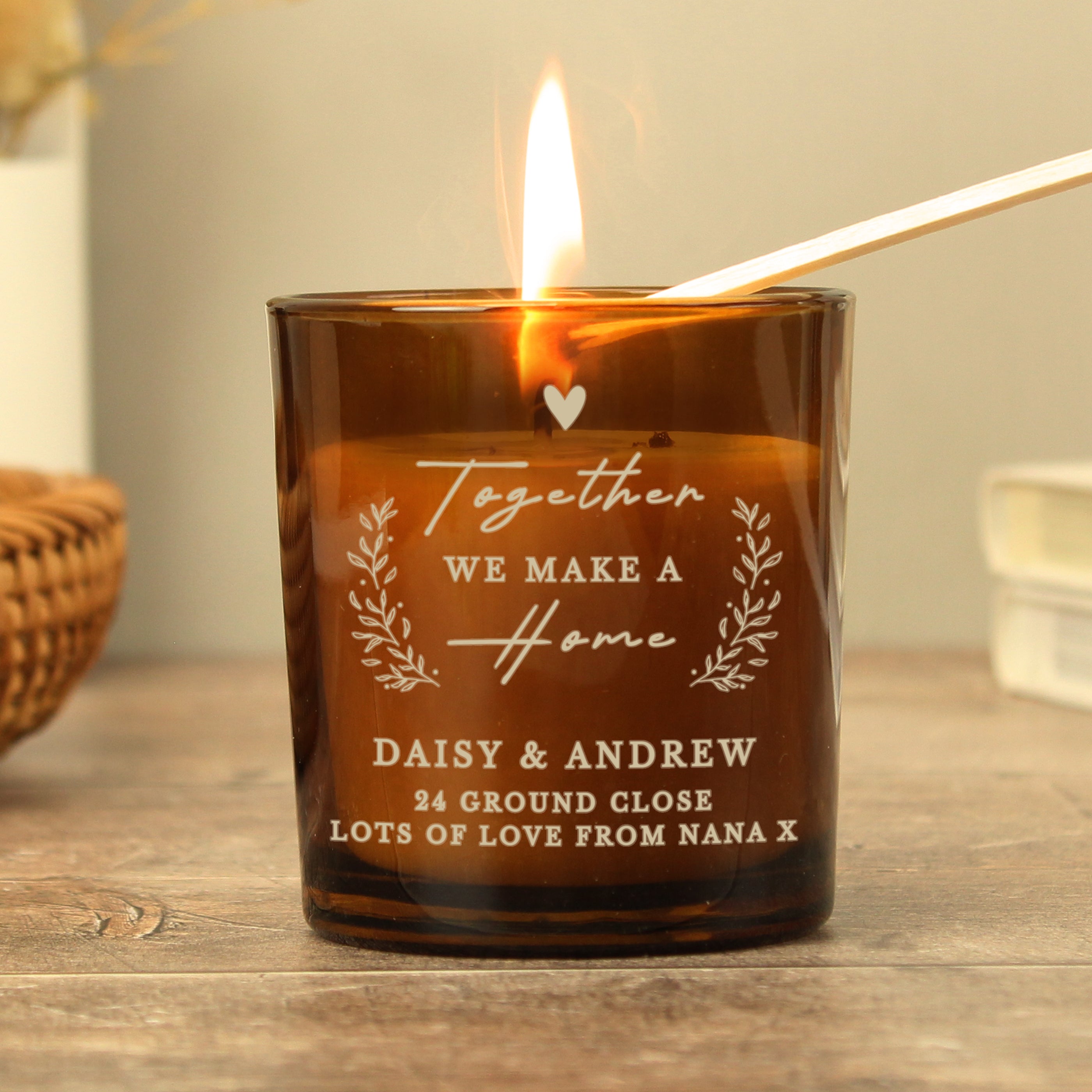 Personalised Home Amber Glass Candle